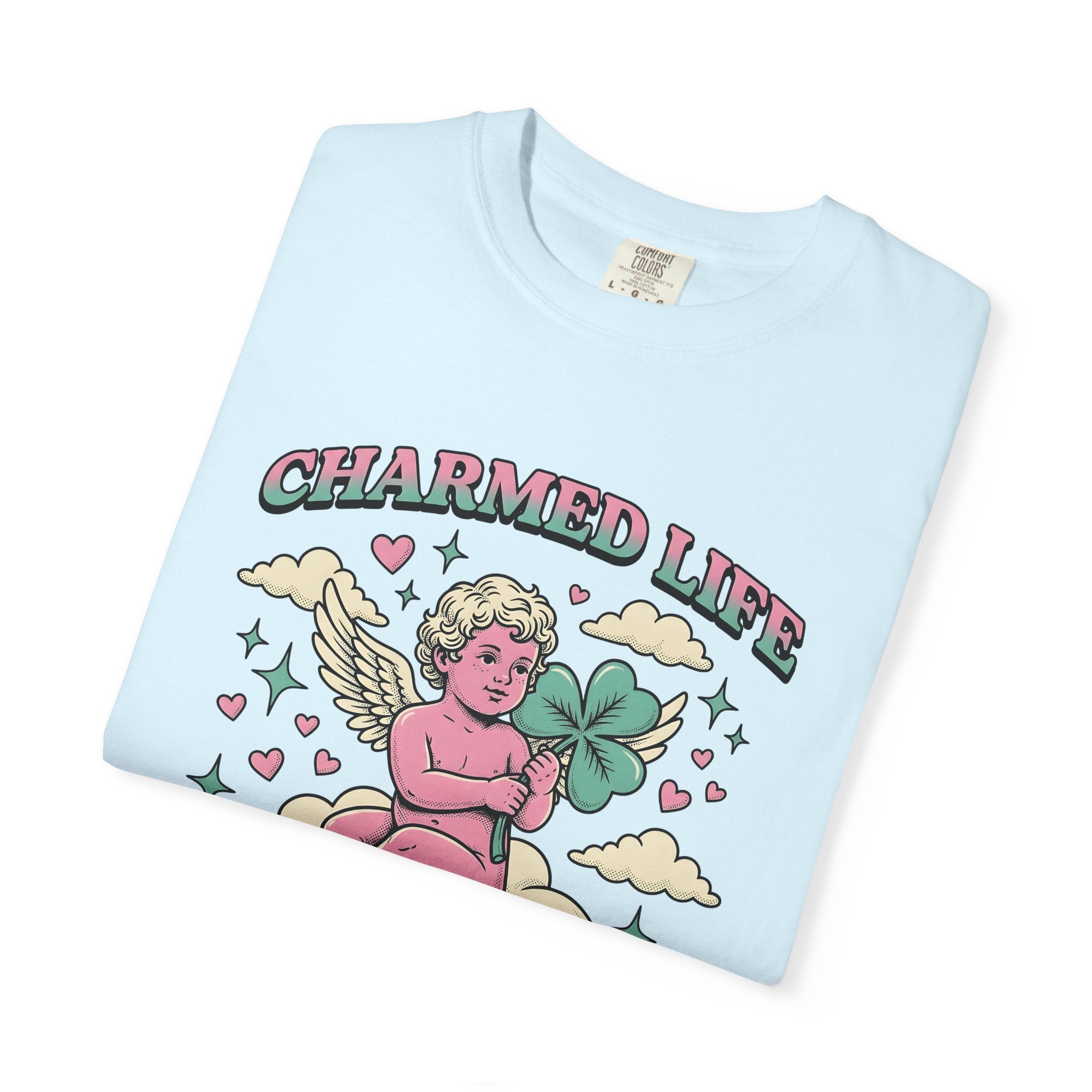 Angel Clover Shirt St Patricks Day Luck Gift Women Vintage Tee Shamrock T-Shirt St Patricks Fan Irish Tshirt Fortune Graphic Retro Cloud