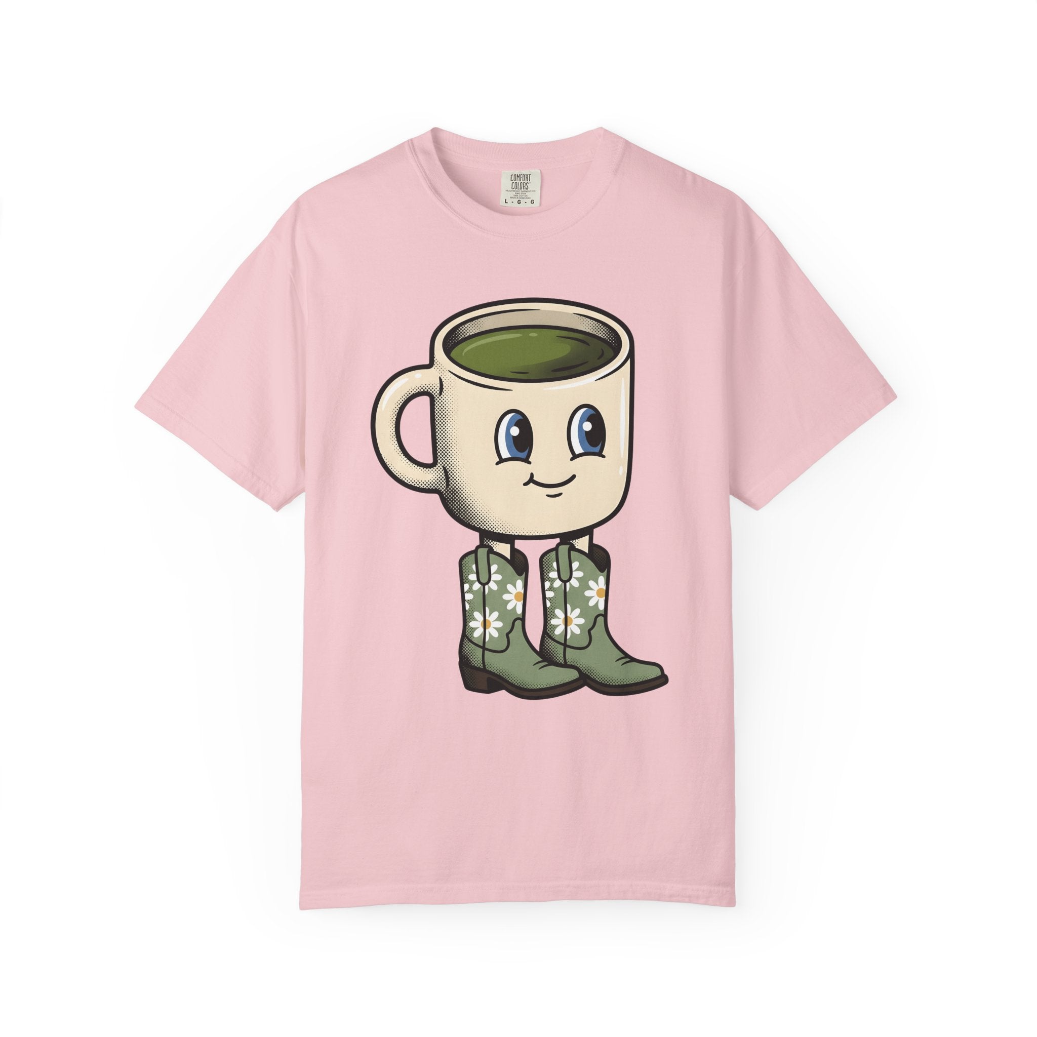 Coffee Mug Mascot Shirt Coffee Cowgirl Gift Women Cute Tee Mascot T-Shirt Coffee Fan Kawaii Tshirt Rodeo Graphic Comic Western Boots Tshirt