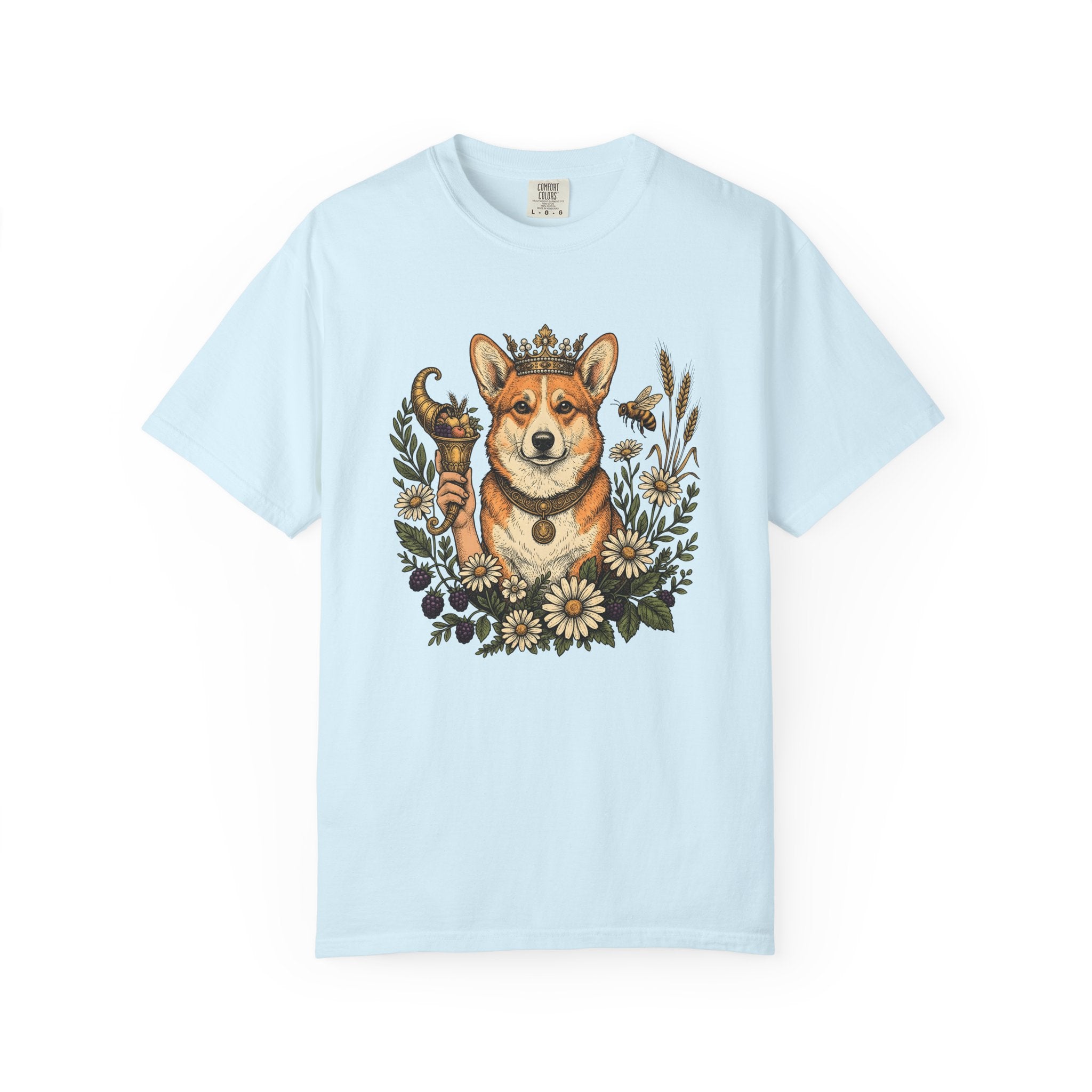 Corgi Dog Shirt Dog Floral Gift Women Vintage Tee Puppy T-Shirt Dog Fan Retro Tshirt Botanical Graphic Hand Drawn Crown Tshirt
