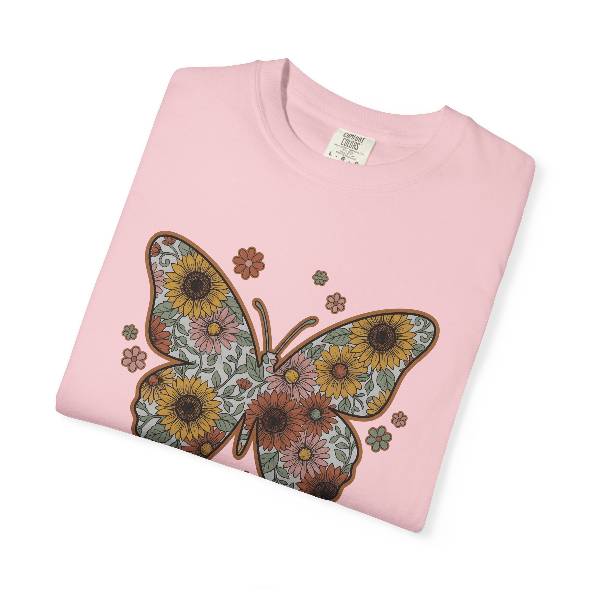 Butterfly Bloom Shirt Easter Garden Gift Women Tribal Tee Butterfly T-Shirt Spring Fan Ethnic Tshirt Yard Graphic Hand Drawn Marigold Tshirt