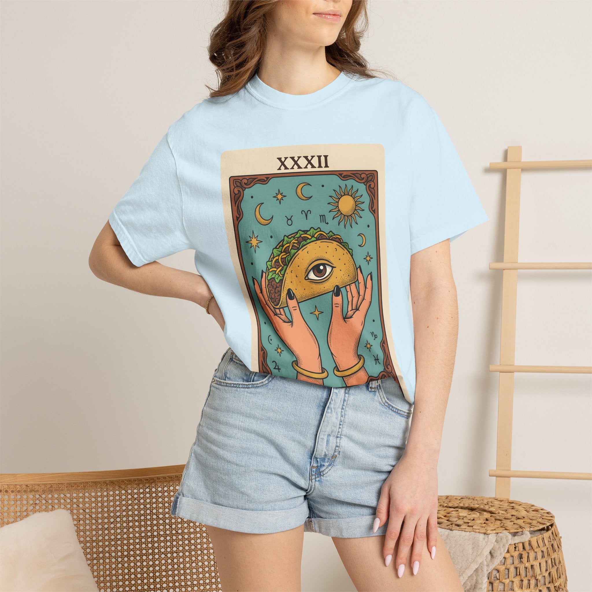 Taco Fortune Card Shirt Funny Meal Gift Women Fantasy Tee Tarot Card T-Shirt Humor Fan Mystical Tshirt Food Graphic Hand Drawn Sunburst