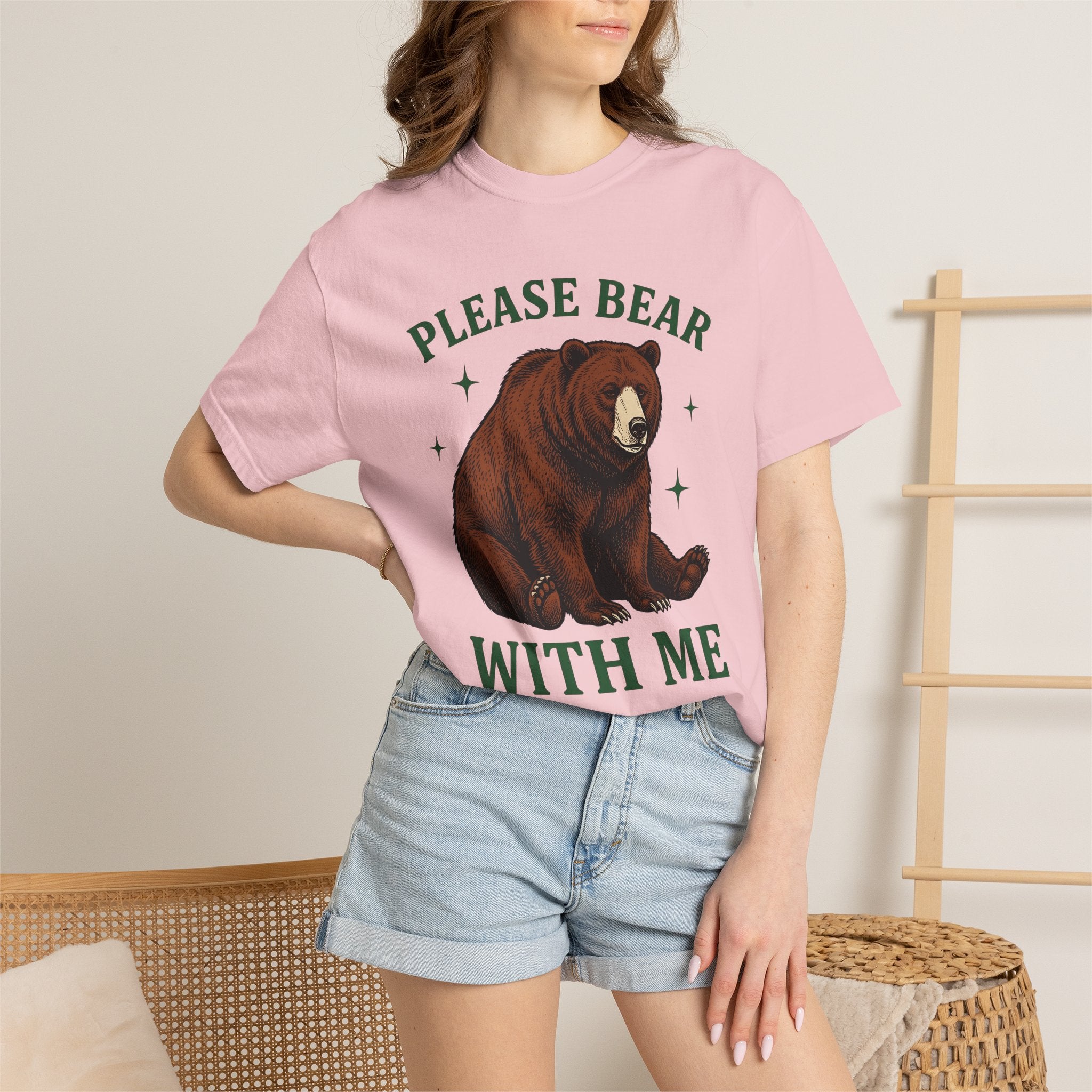 Brown Bear Shirt Funny Nature Gift Women Hand Drawn Tee Grizzly T-Shirt Humor Fan Illustrated Tshirt Wildlife Graphic Line Art Stars Tshirt