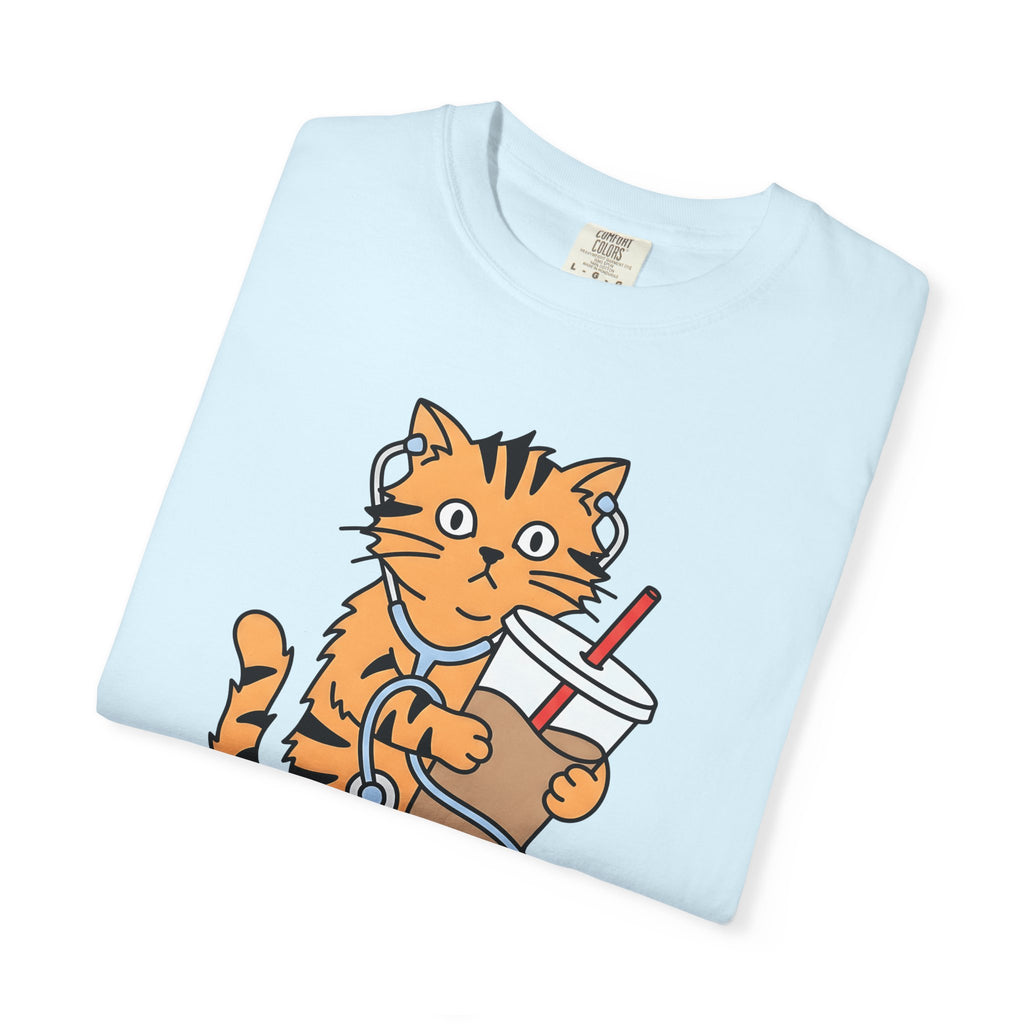 Cat Coffee Shirt Nurse Animal Gift Women Cartoon Tee Feline T-Shirt Healthcare Enthusiast Comic Tshirt Pet Graphic Minimalist Stethoscope