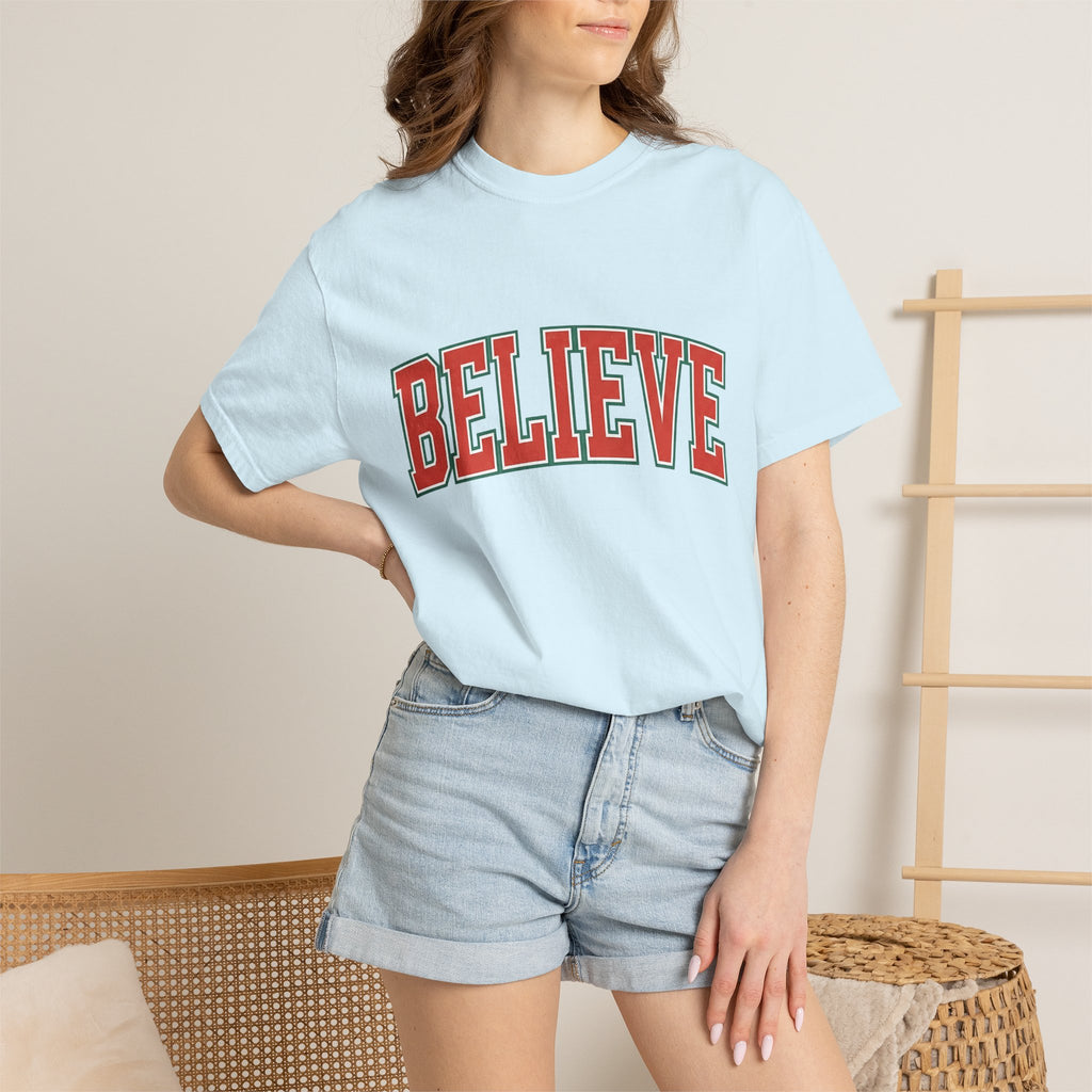 Varsity Block Text Shirt Christmas Holiday Gift Women Bold Tee Lettering T-Shirt Xmas Fan Typography Tshirt Seasonal Graphic Retro