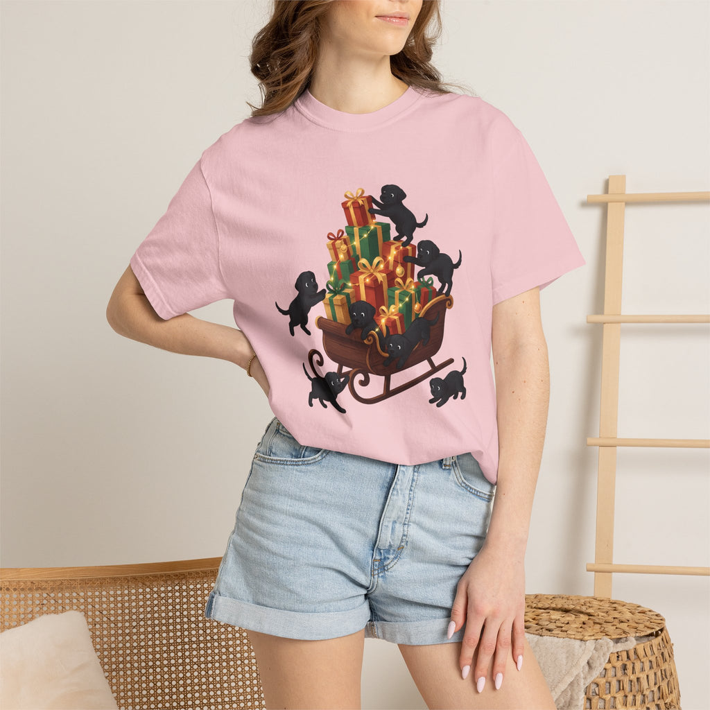 Black Lab Pups Shirt Christmas Animal Gift Women Sweet Tee Labrador T-Shirt Xmas Fan Cute Tshirt Creature Graphic Magical Gift Packages