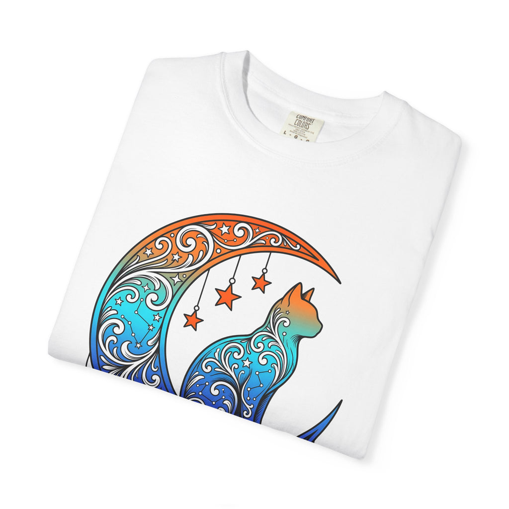 Celestial Cat Shirt Cat Moon Gift Women Boho Tee Kitty T-Shirt Cat Fan Feline Tshirt Lunar Graphic Psychedelic Stars Tshirt