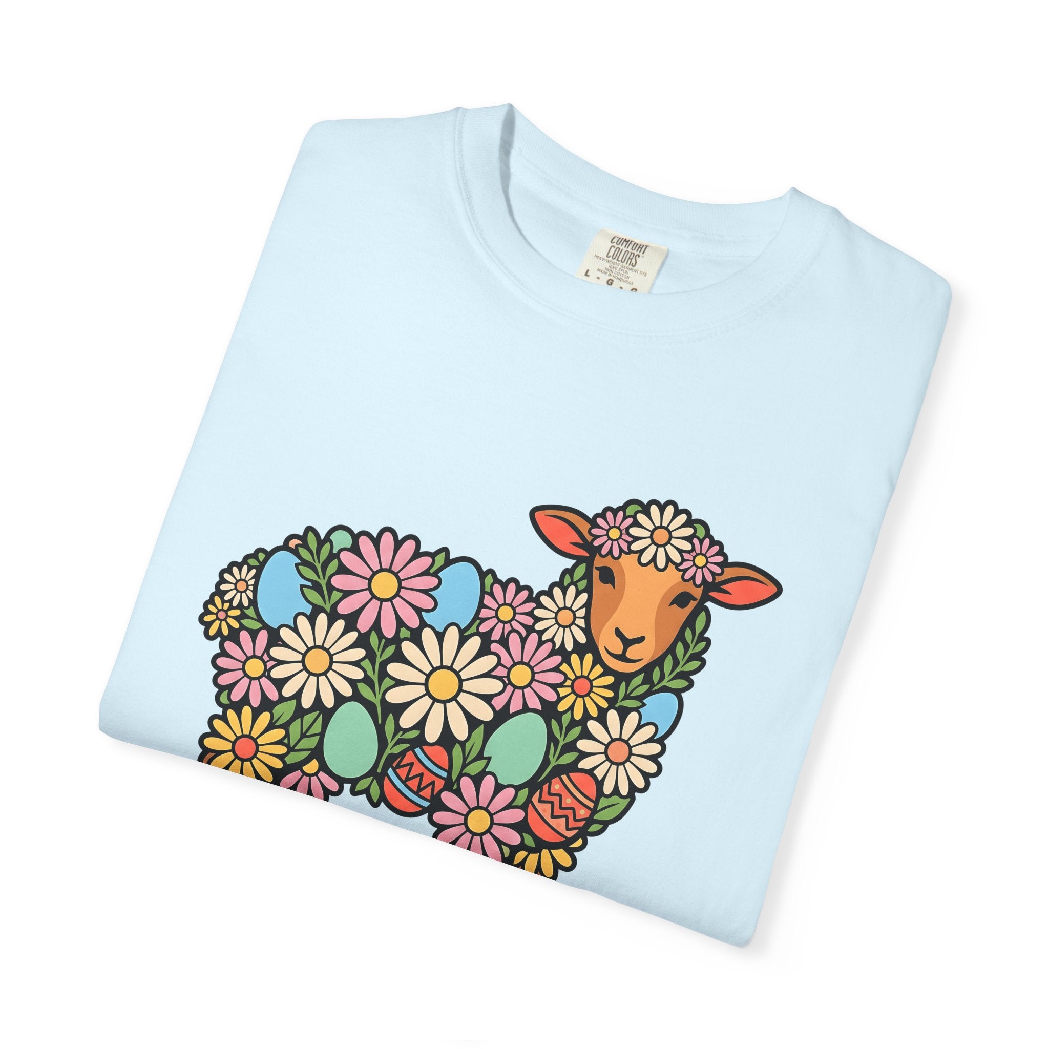 Lamb Floral Shirt Easter Spring Gift Women Boho Tee Sheep T-Shirt Easter Fan Hippie Tshirt Floral Graphic Folk Art Easter Eggs Tshirt