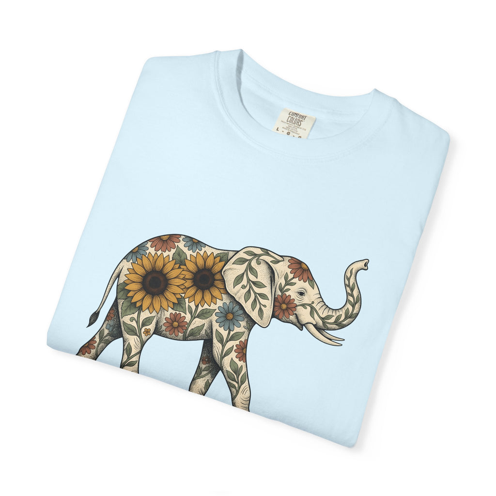 Elephant Flower Shirt Animals & Flowers Outdoors Gift Women Hippie Tee Elephant T-Shirt Wildlife Fan Bohemian Tshirt Nature Graphic Retro