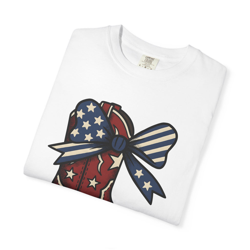 Western Boot Shirt America Cowboy Gift Women Rustic Tee Boot T-Shirt American Fan Cowboy Graphic Vintage Tshirt Old School Flag Ribbon