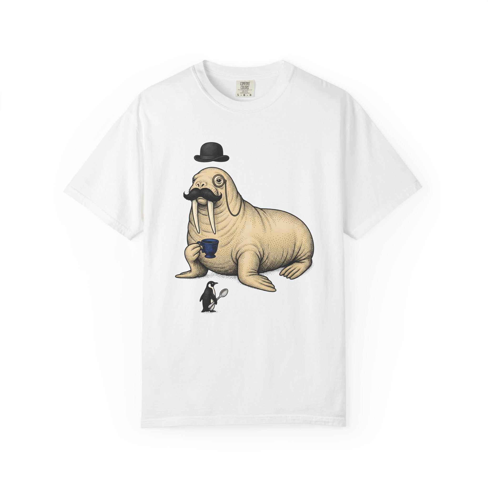 Walrus Tea Party Shirt Animals Humor Gift Women Vintage Tee Walrus T-Shirt Wildlife Fan Retro Tshirt Funny Graphic Hand Drawn Penguin Tshirt