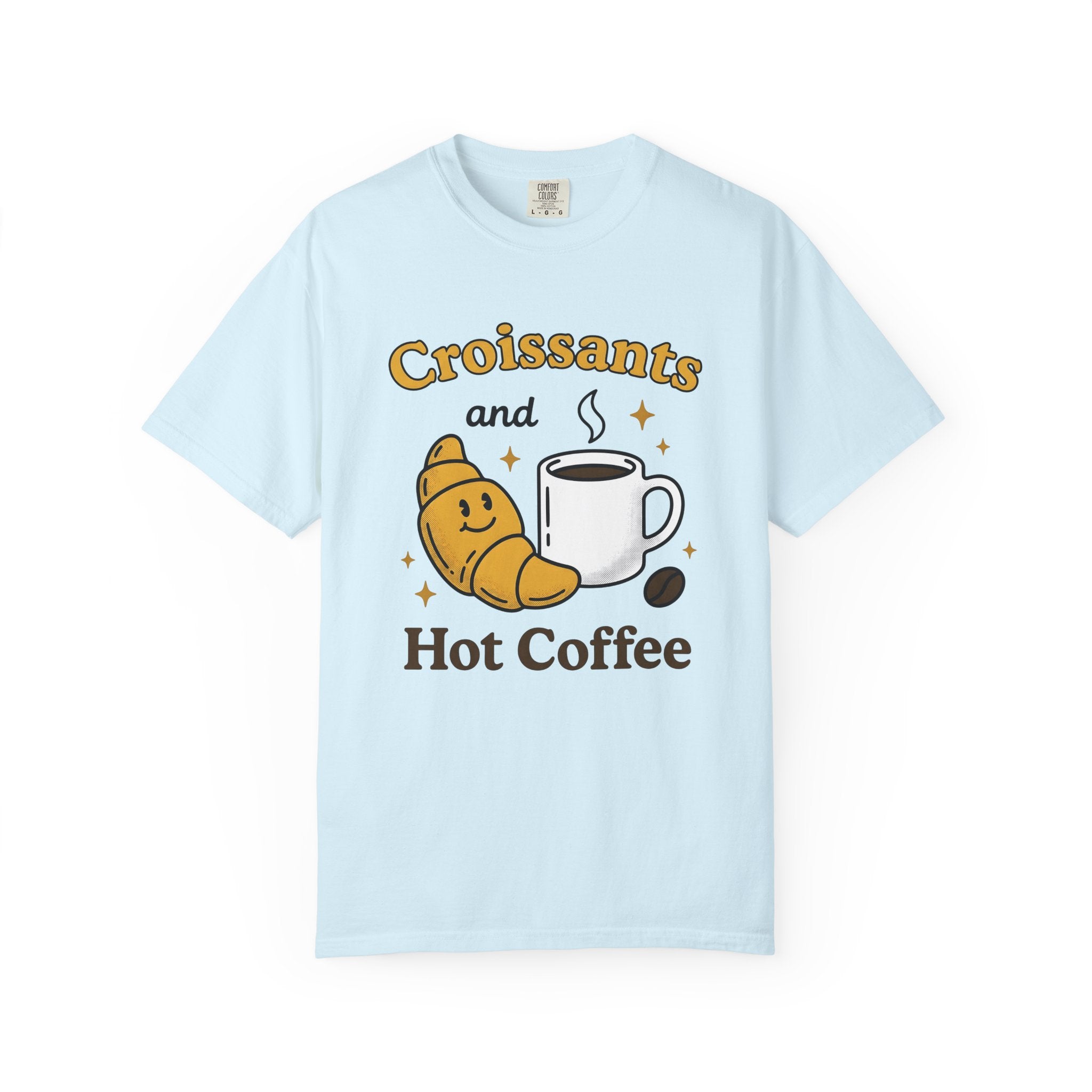 Croissant Espresso Cup Shirt Coffee Morning Meal Gift Women Hand Drawn Tee Coffee Mug T-Shirt Coffee Fan Java Graphic Tshirt Breakfast