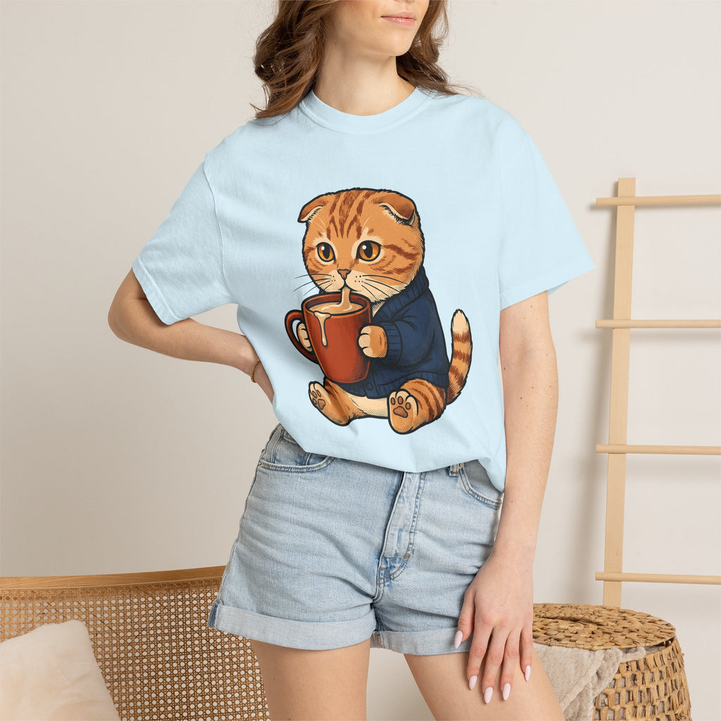 Feline Mocha Shirt Coffee Wildlife Gift Women Sweet Tee Cat T-Shirt Coffee Fan Cute Tshirt Animal Graphic Doodle Jumper Tshirt