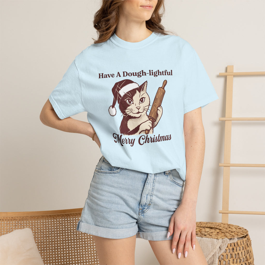 Kitty Santa Hat Shirt Cat Holiday Gift Women Retro Tee Cat Lady T-Shirt Cat Fan Vintage Tshirt Christmas Graphic Sketch Pastry Roller Tshirt