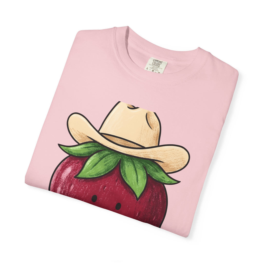 Strawberry Cowboy Shirt Cowgirl Fruit Gift Women Cartoon Tee Cowboy T-Shirt Rodeo Fan Comic Tshirt Berry Illustration Doodle Cowboy Hat