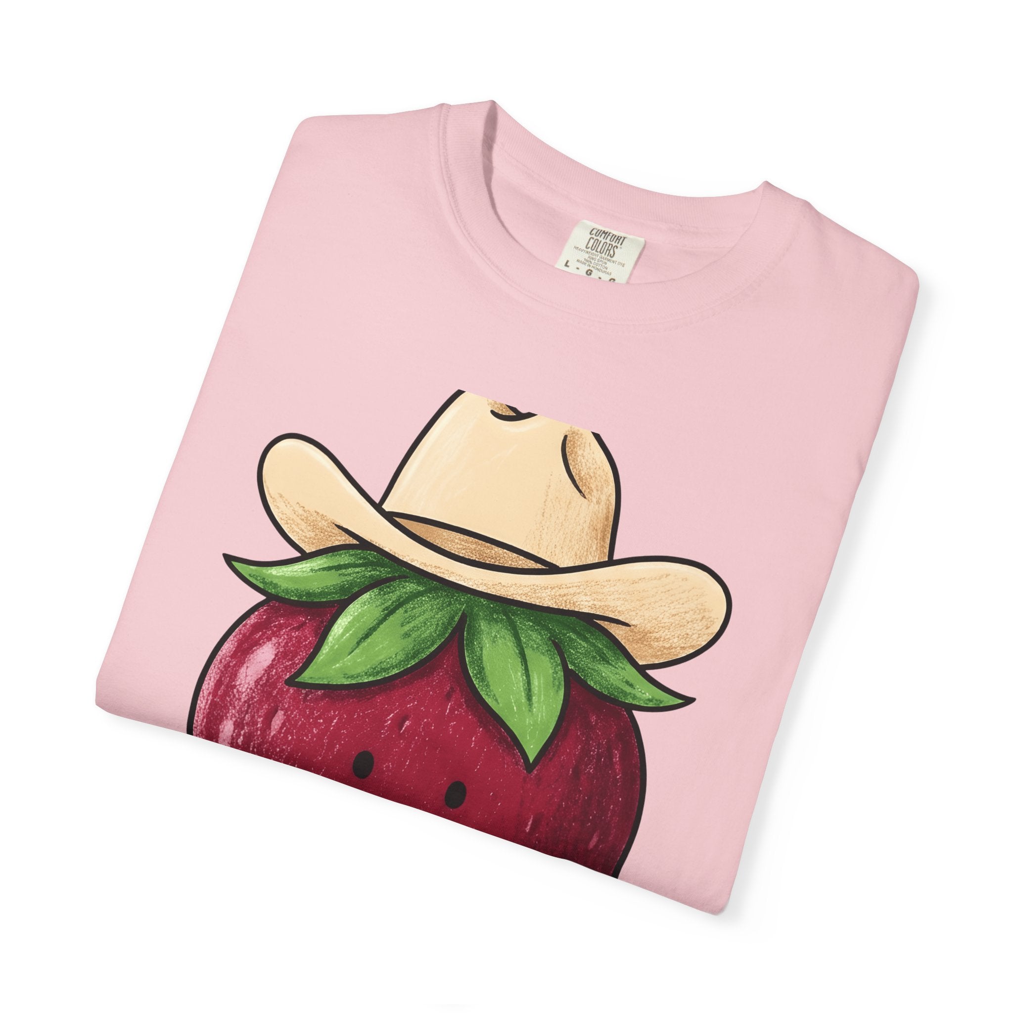 Strawberry Cowboy Shirt Cowgirl Fruit Gift Women Cartoon Tee Cowboy T-Shirt Rodeo Fan Comic Tshirt Berry Illustration Doodle Cowboy Hat