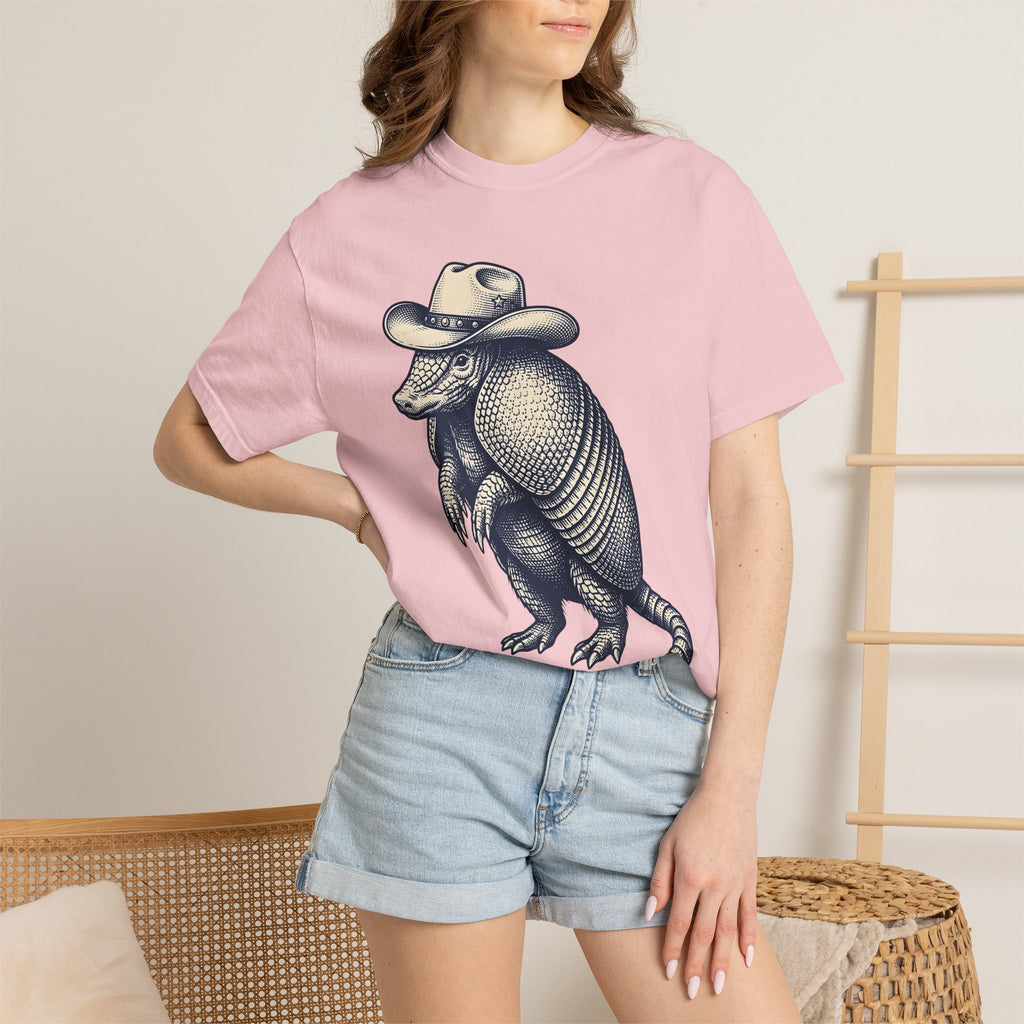 Armadillo Cowboy Hat Shirt Cowgirl Creatures Gift Women Farmhouse Tee Cowboy Hat T-Shirt Rodeo Fan Rustic Tshirt Animal Graphic Line Art