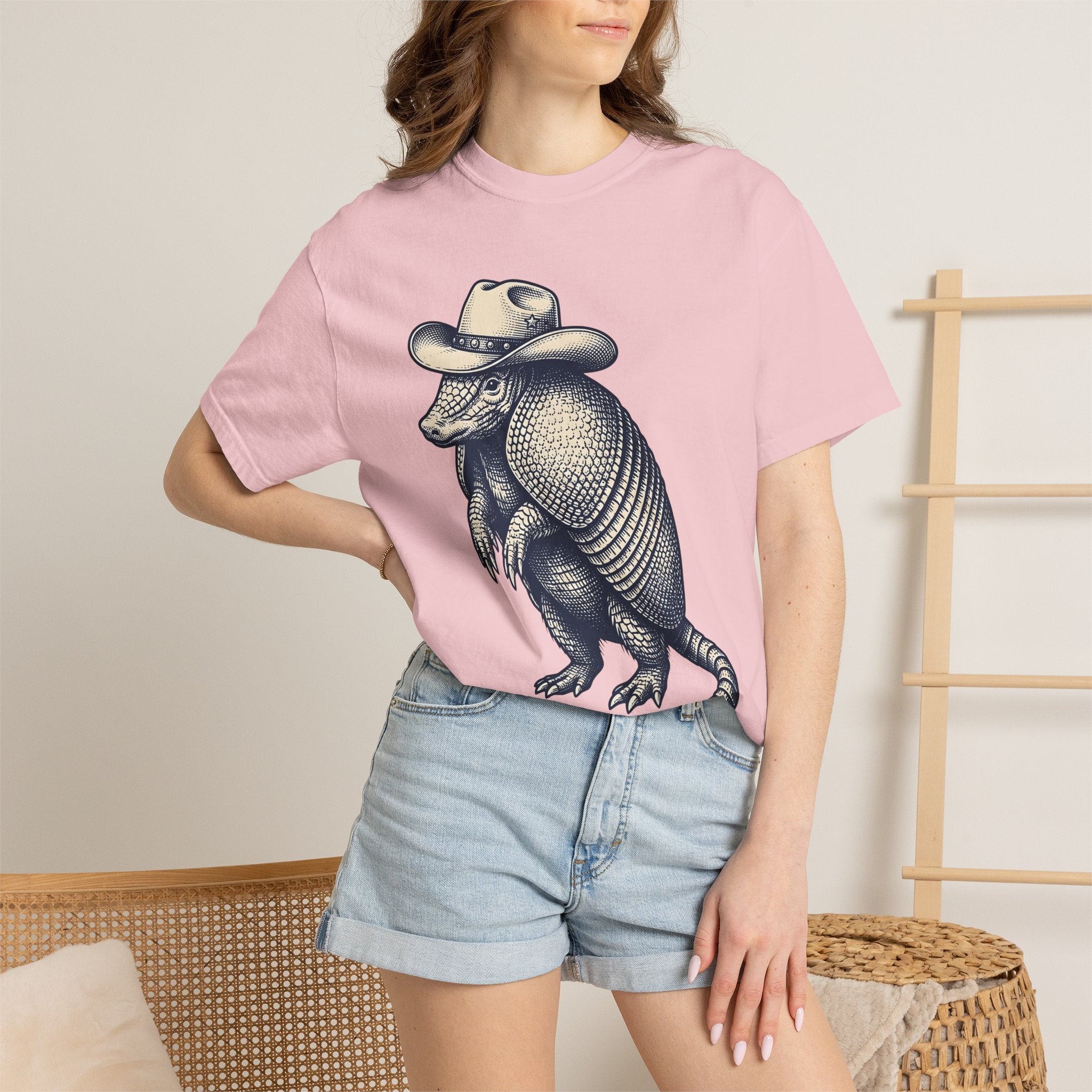Armadillo Cowboy Hat Shirt Cowgirl Creatures Gift Women Farmhouse Tee Cowboy Hat T-Shirt Rodeo Fan Rustic Tshirt Animal Graphic Line Art