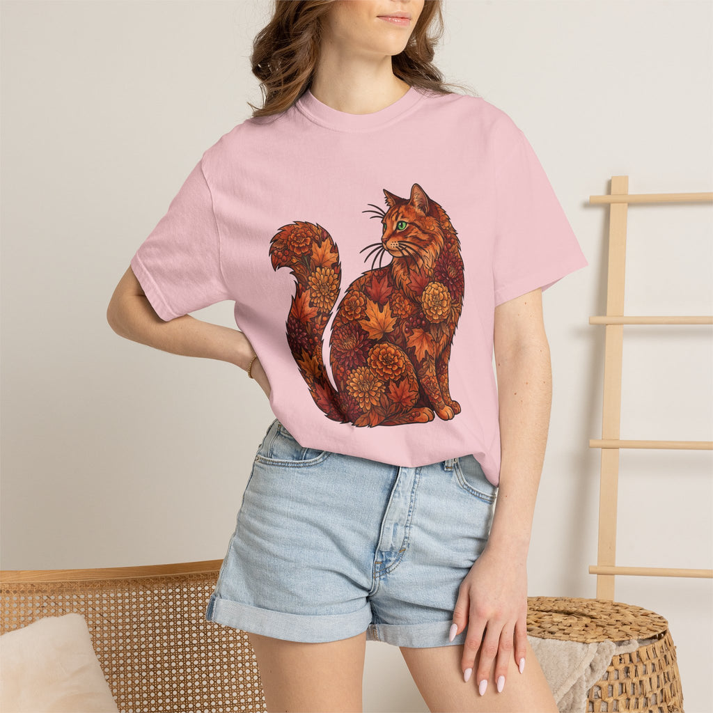Floral Kitty Shirt Cat Pumpkins Gift Women Free Spirit Tee Cat T-Shirt Cat Fan Boho Tshirt Gourd Graphic Rustic Colorful Leaves Tshirt