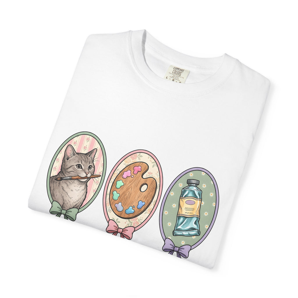 Kitten Brush Shirt Cat Painter Gift Women Retro Tee Cat Brush T-Shirt Cat Fan Feline Tshirt Artistic Graphic Painter Design Sketch Color