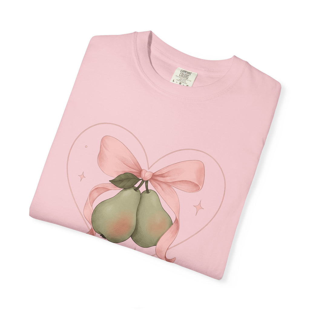 Pear Bow Shirt Cute Fruit Gift Women Kawaii Tee Bow T-Shirt Cuteness Fan Adorable Illustration Pastel Heart Tshirt