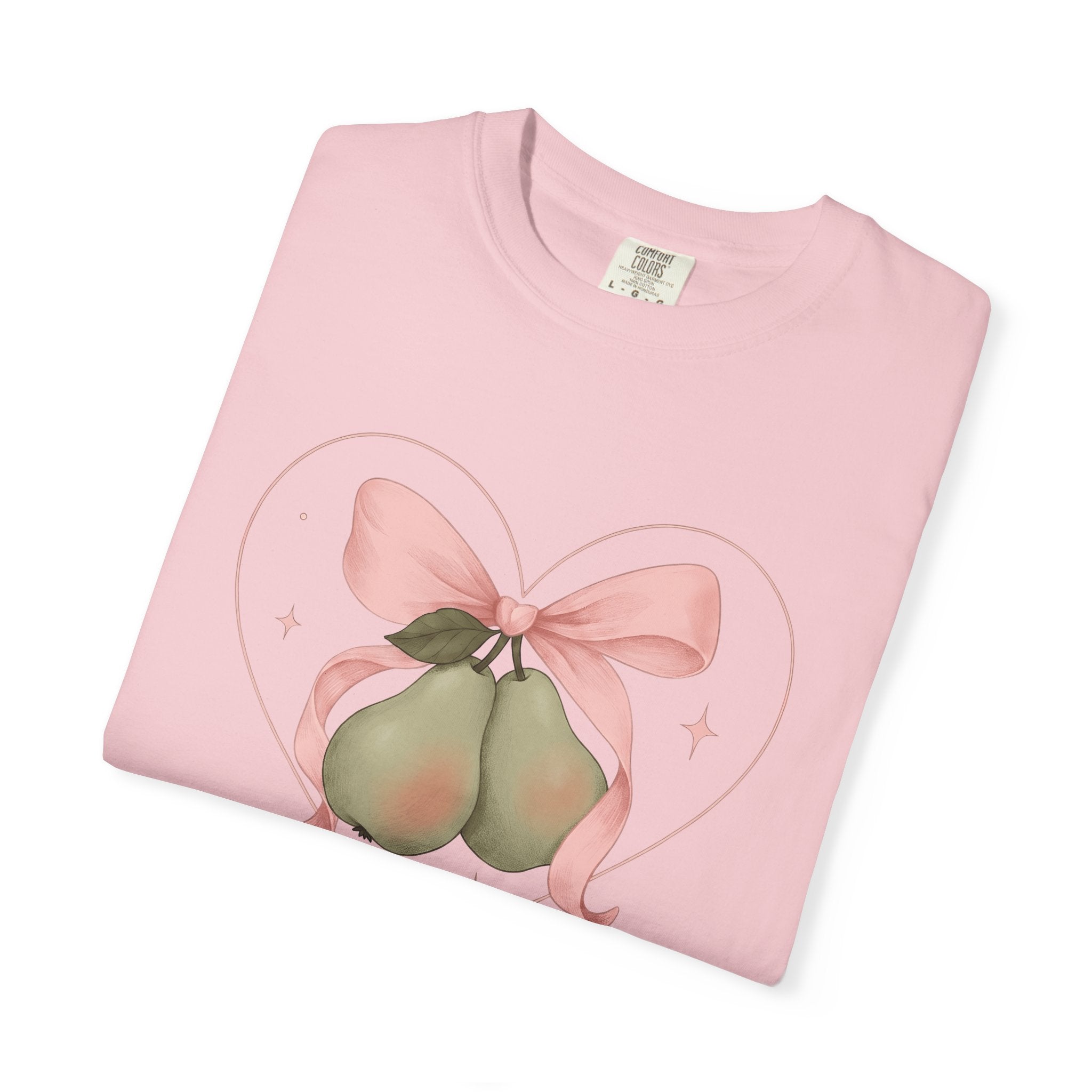Pear Bow Shirt Cute Fruit Gift Women Kawaii Tee Bow T-Shirt Cuteness Fan Adorable Illustration Pastel Heart Tshirt