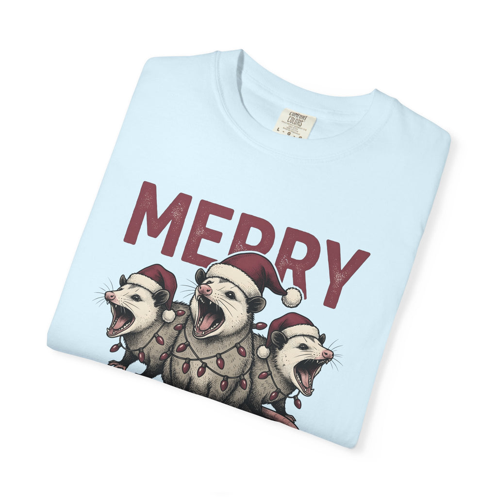 Possum Santa Hats Shirt Christmas Nature Gift Women Sketch Tee Opossum T-Shirt Christmas Fan Drawing Tshirt Wildlife Graphic Line Art String