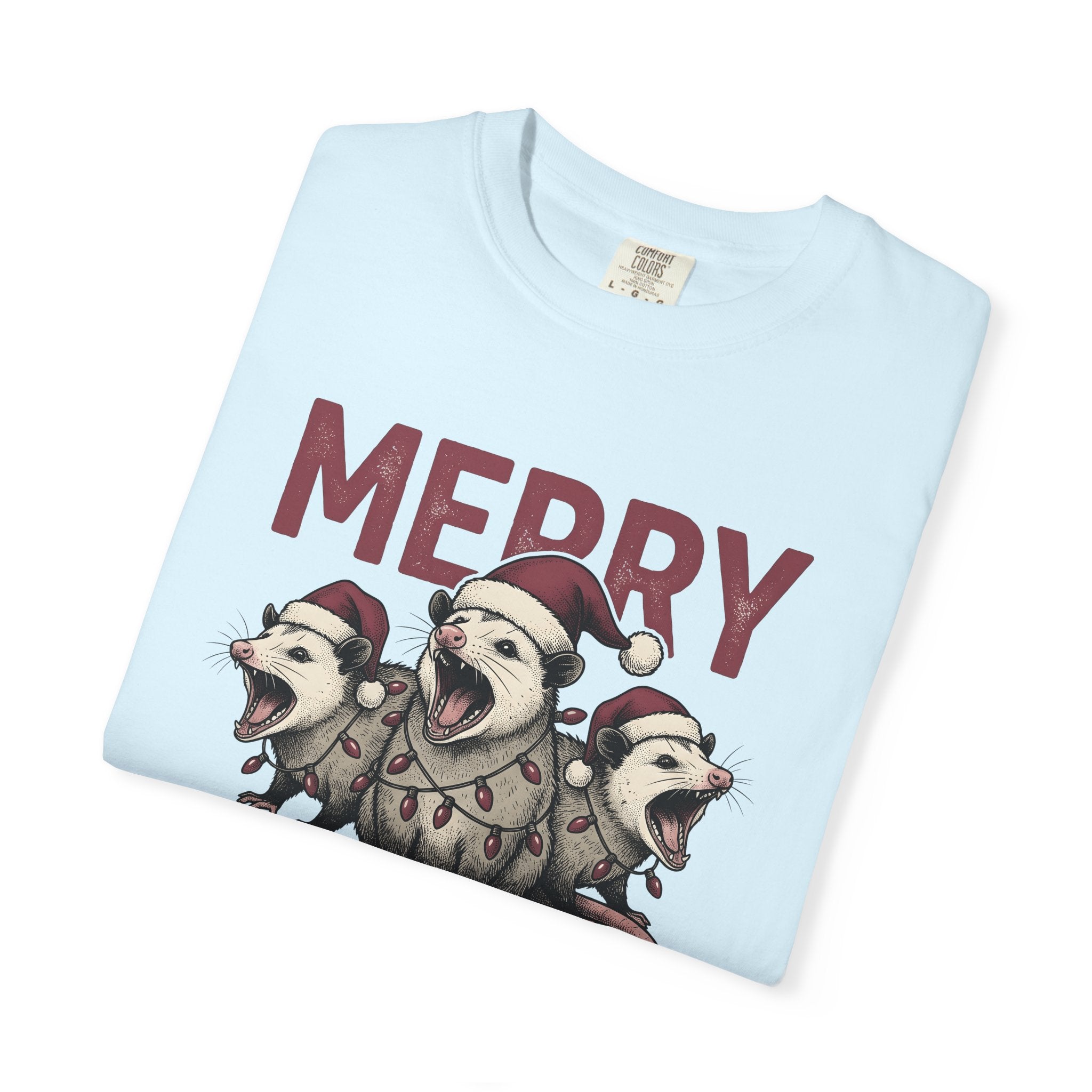 Possum Santa Hats Shirt Christmas Nature Gift Women Sketch Tee Opossum T-Shirt Christmas Fan Drawing Tshirt Wildlife Graphic Line Art String