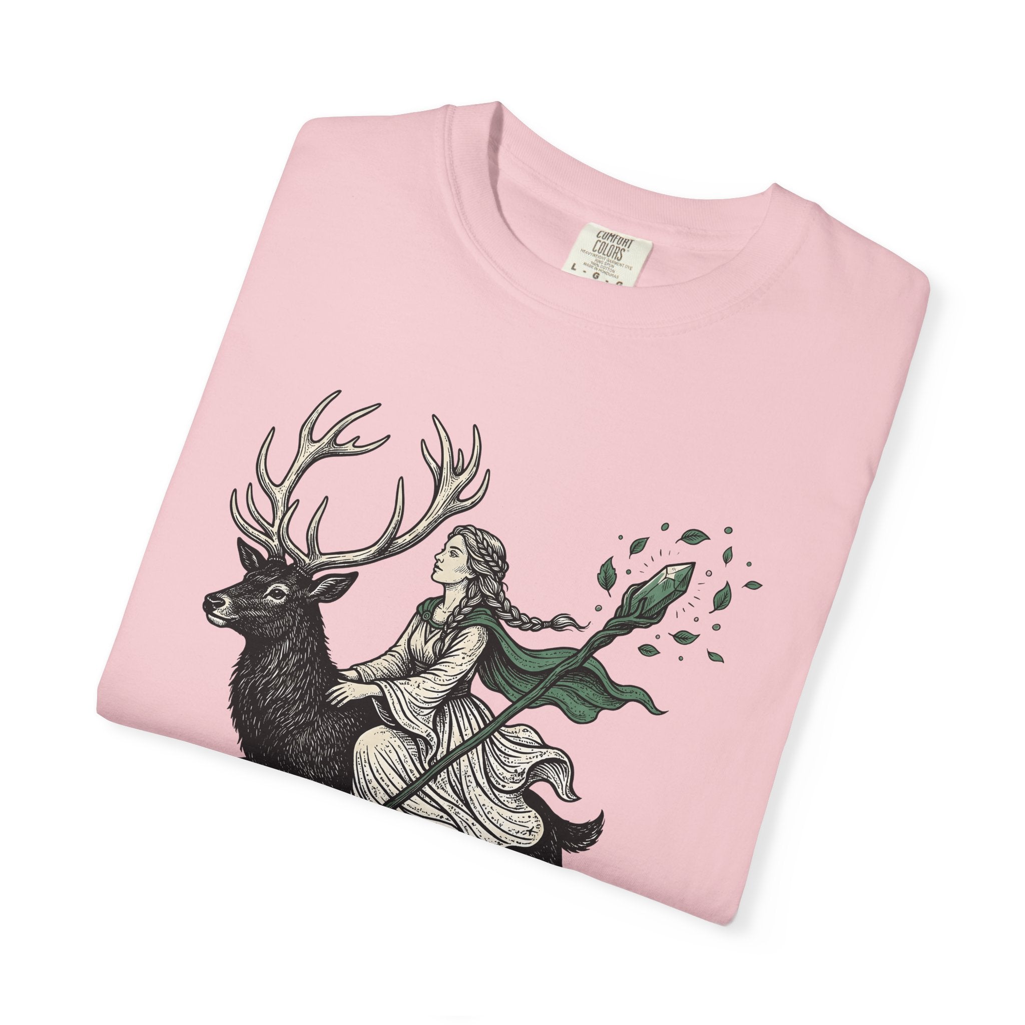 Woman Riding Stag Shirt Boho Chic Woodland Gift Women Fantasy Tee Rider T-Shirt Bohemian Fan Mythical Tshirt Forest Graphic Vintage Crystal