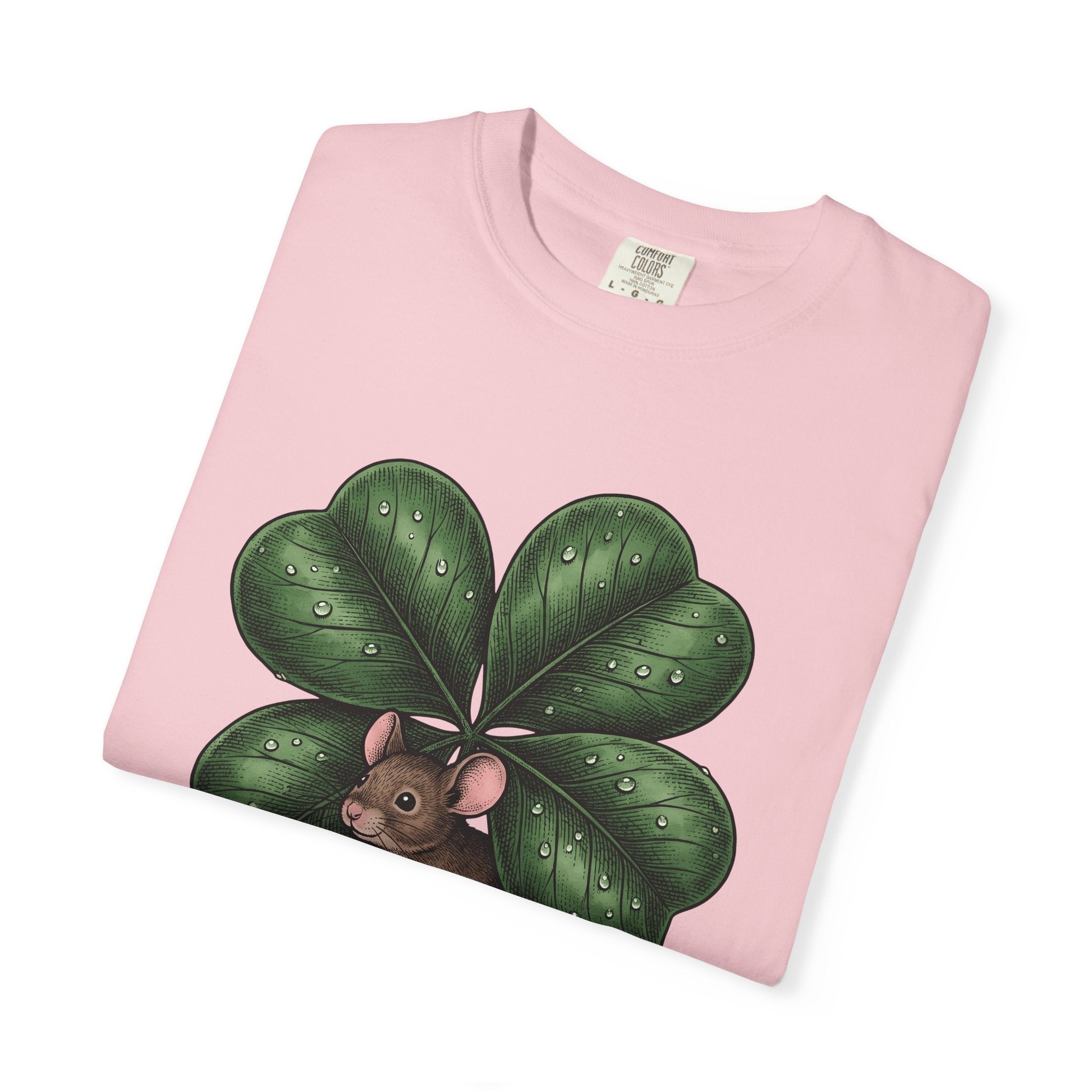 Mouse Four Leaf Shirt St Patrick's Day Wildlife Gift Women Classic Tee Mouse T-Shirt Luck Fan Shamrock Tshirt Animal Graphic Outline Droplet