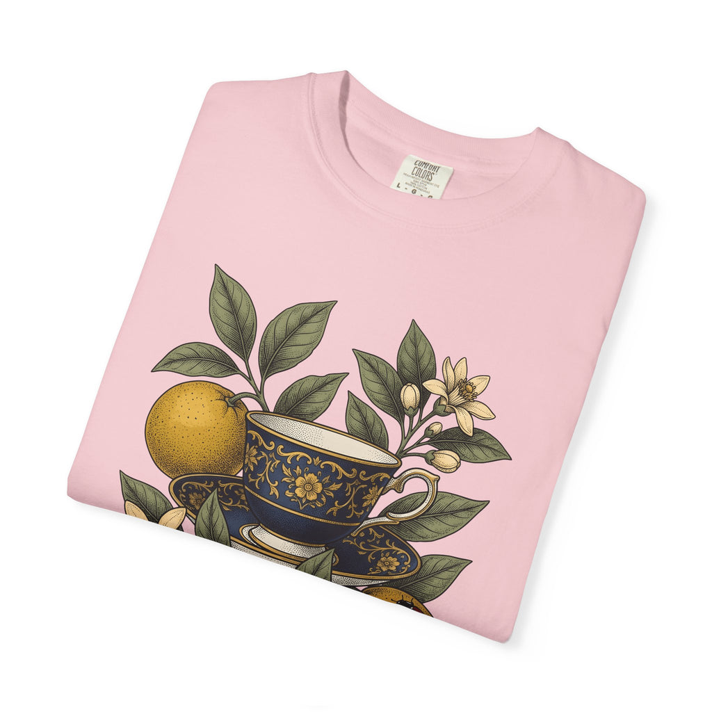 Tea Mug Flowers Shirt Coffee Plant Gift Women Retro Tee Mug T-Shirt Coffee Fan Vintage Tshirt Botanical Graphic Sketch Orange Slice Tshirt