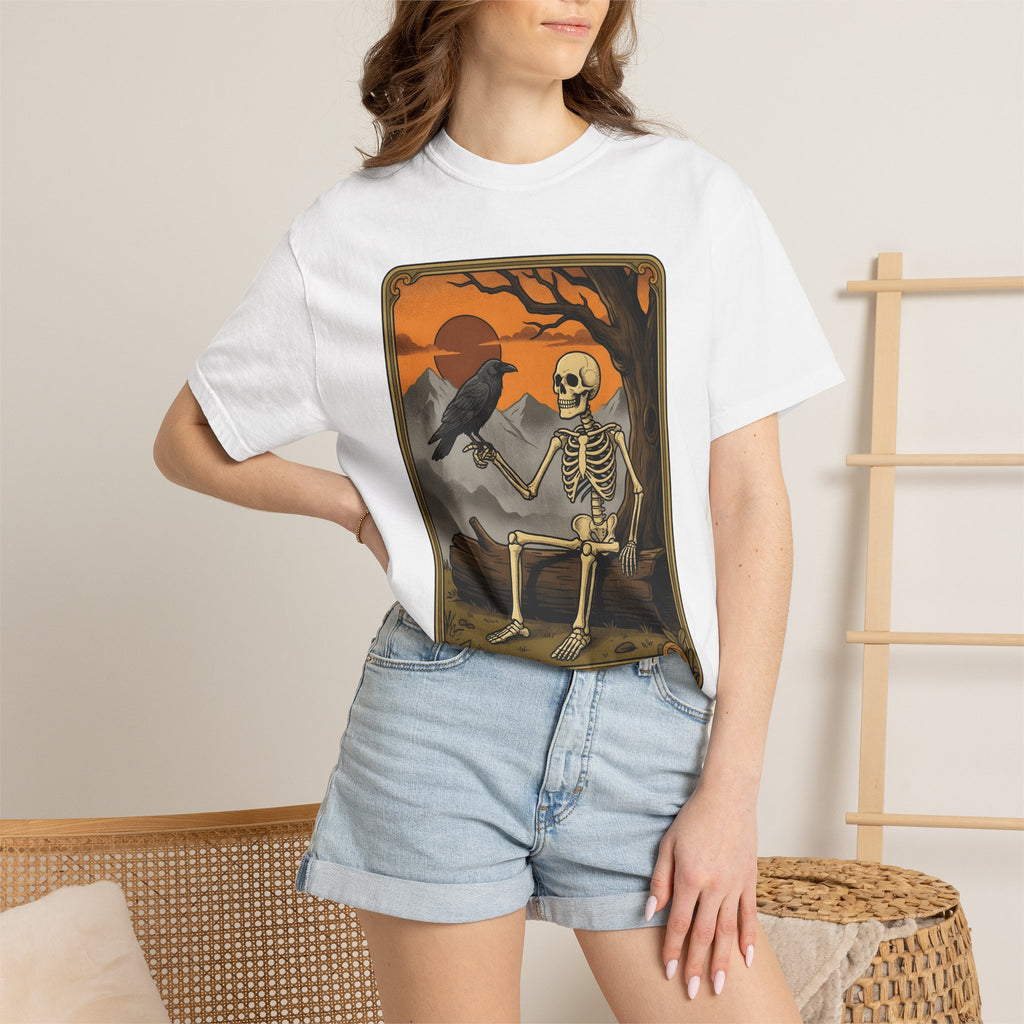 Skeleton Crow Shirt Boho Chic Paranormal Gift Women Sketch Tee Crow T-Shirt Bohemian Fan Doodle Tshirt Supernatural Graphic Divination