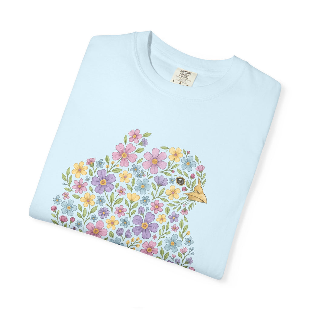 Flower Chicken Shirt Easter Blooms Gift Women Sketch Tee Hen T-Shirt Easter Fan Hen Drawing Retro Garden Flowers Tshirt