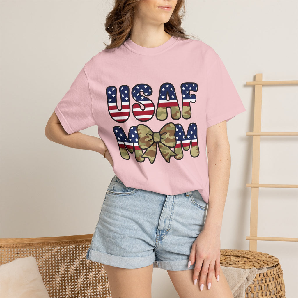 Camo Hair Bow Shirt Military Mom Freedom Gift Women Thick Tee Hair Bow T-Shirt Military Wife Fan Bold Tshirt Liberty Graphic Old School
