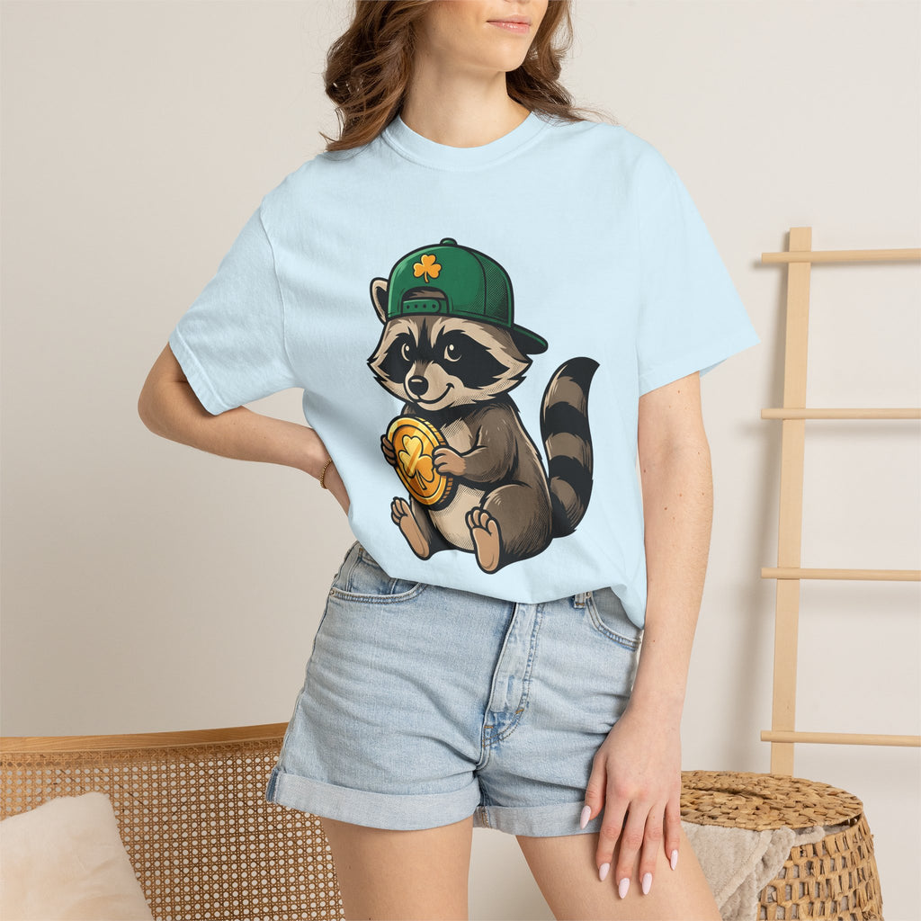 Raccoon Coin Shirt St Patrick's Day Animal Gift Women Cartoon Tee Coin Purse T-Shirt St Patricks Fan Cartoonish Tshirt Wildlife Graphic
