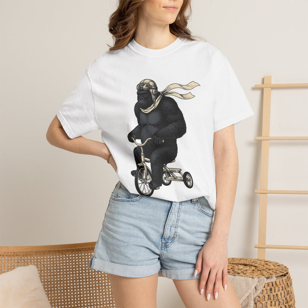 Ape Bike Shirt Animals Jokes Gift Women Retro Tee Monkey Bike T-Shirt Wildlife Fan Prank Graphic Tshirt Sketch Pilot Cap Tshirt