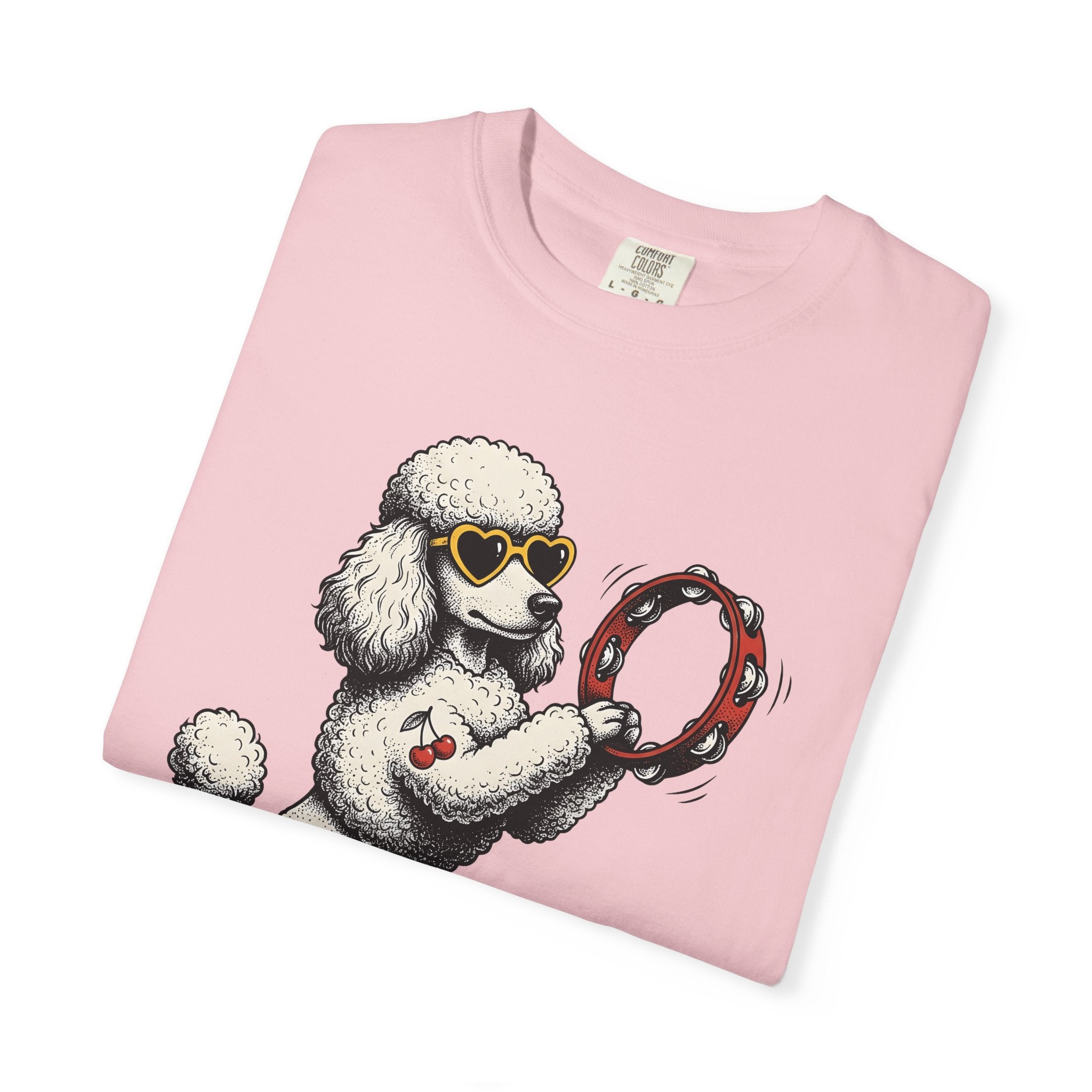 Poodle Dog Shirt Dog Music Gift Women Cartoon Tee Poodle T-Shirt Dog Fan Comic Tshirt Melody Graphic Retro Tambourine Tshirt