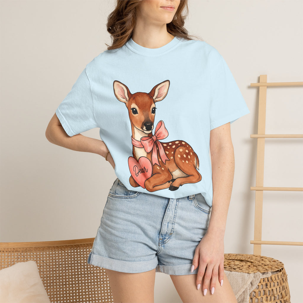 Baby Deer Shirt Animals Romantic Gift Women Watercolor Tee Fawn T-Shirt Wildlife Fan Watercolour Tshirt Lovely Graphic Hand Drawn Heart