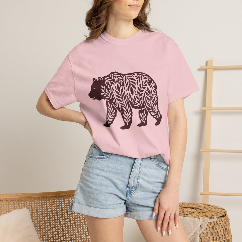 Bear Leaves Shirt Animals Nature Gift Women Botanical Tee Ursine T-Shirt Wildlife Fan Floral Tshirt Environmental Graphic Minimalist Foliage