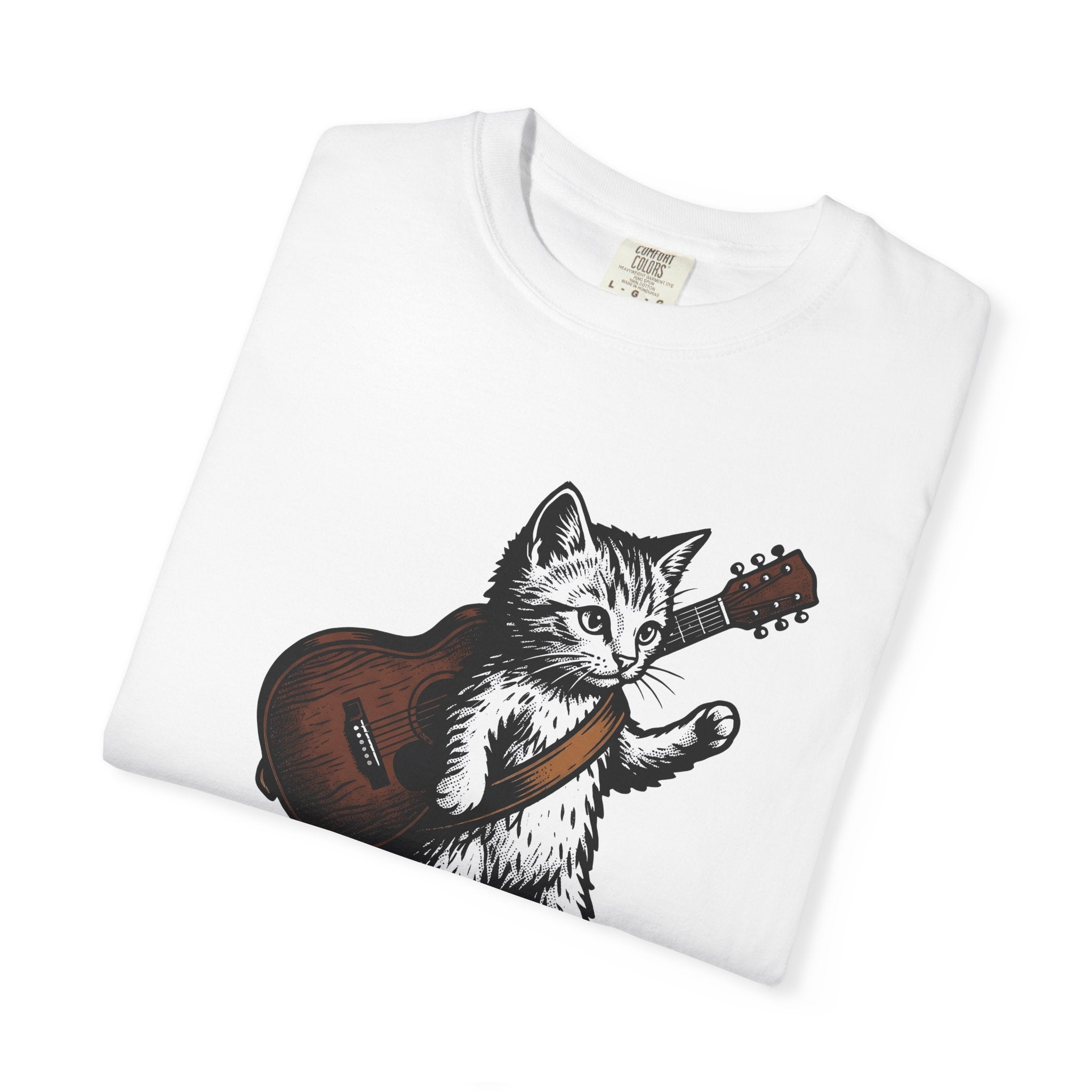 Feline Guitar Shirt Cat Sound Gift Women Classic Tee Cat Guitar T-Shirt Cat Fan Feline Art Tshirt Audio Graphic Line Art Acoustic Tshirt