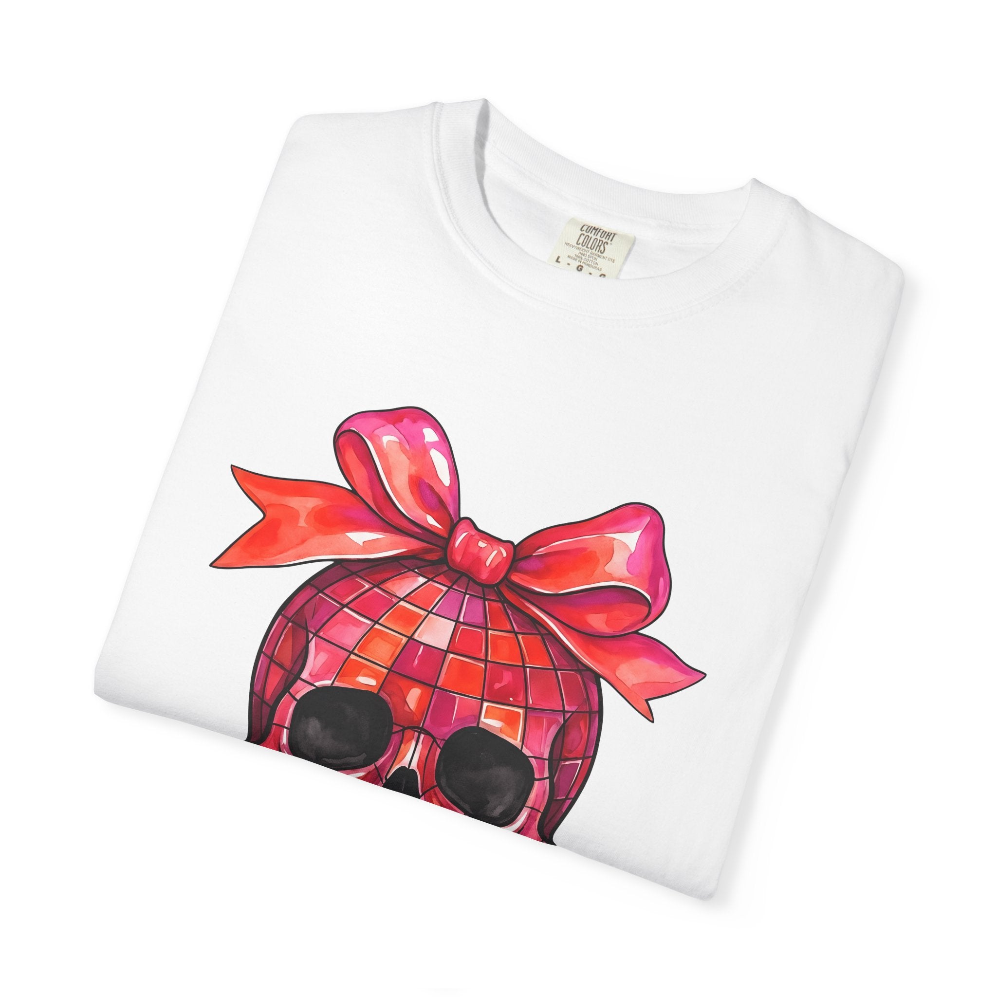 Disco Skull Shirt Halloween Party Gift Women Watercolor Tee Sugar Skull T-Shirt Horror Fan Halloween Art Tshirt Party Graphic Retro Bow