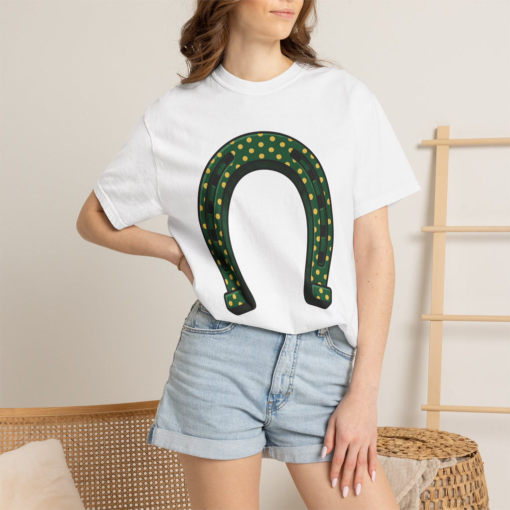 Lucky Horseshoe Shirt St Patrick's Day Amulet Gift Women Hand Drawn Tee Horseshoe T-Shirt St Patricks Fan Hand Drawn Tshirt Charm Graphic