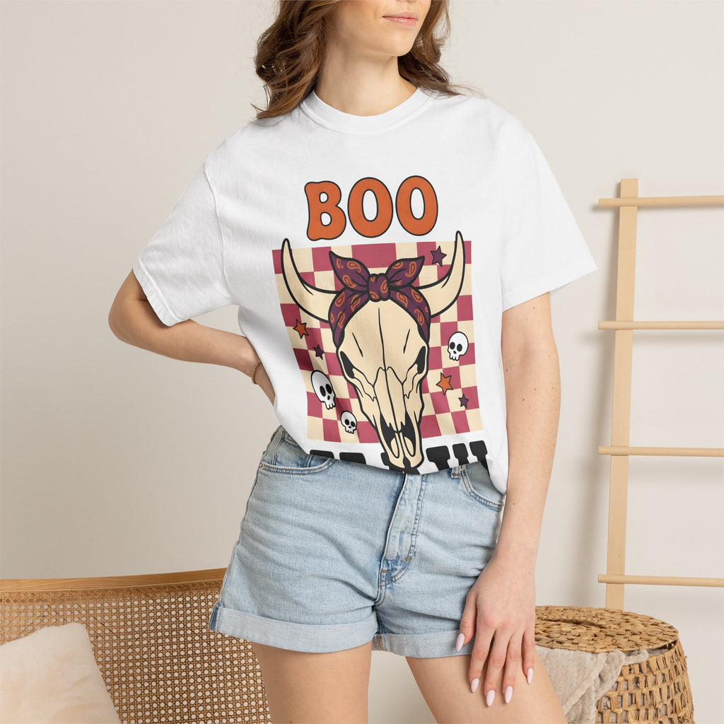 Cow Skull Shirt Cowgirl Western Gift Women Cartoon Tee Skull T-Shirt Rodeo Fan Cowboy Graphic Retro Stars Tshirt