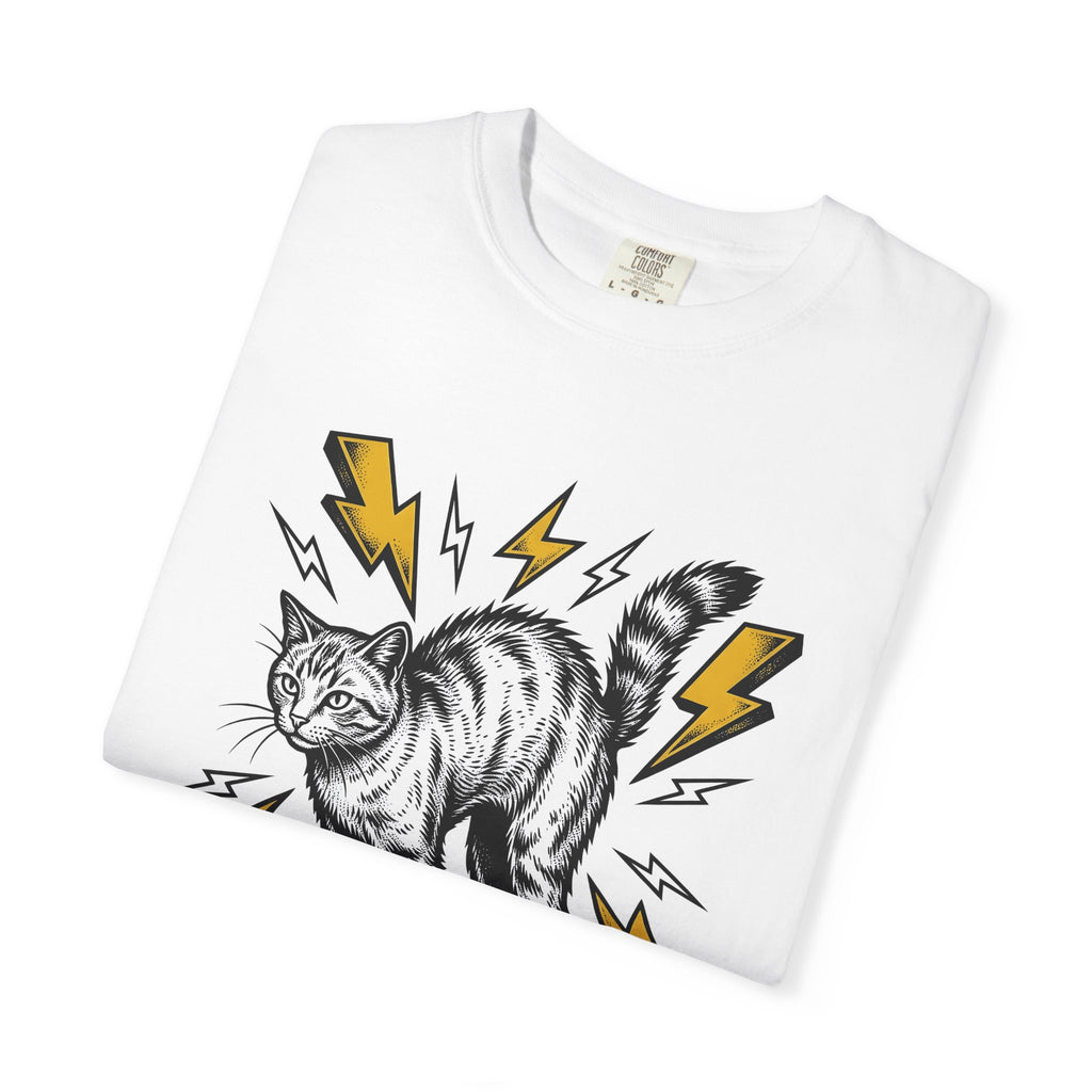 Tabby Cat Shirt Cat Animals Gift Women Bold Graphic Tee Kitty T-Shirt Cat Fan Feline Tshirt Creature Graphic Vintage Lightning Bolts Tshirt