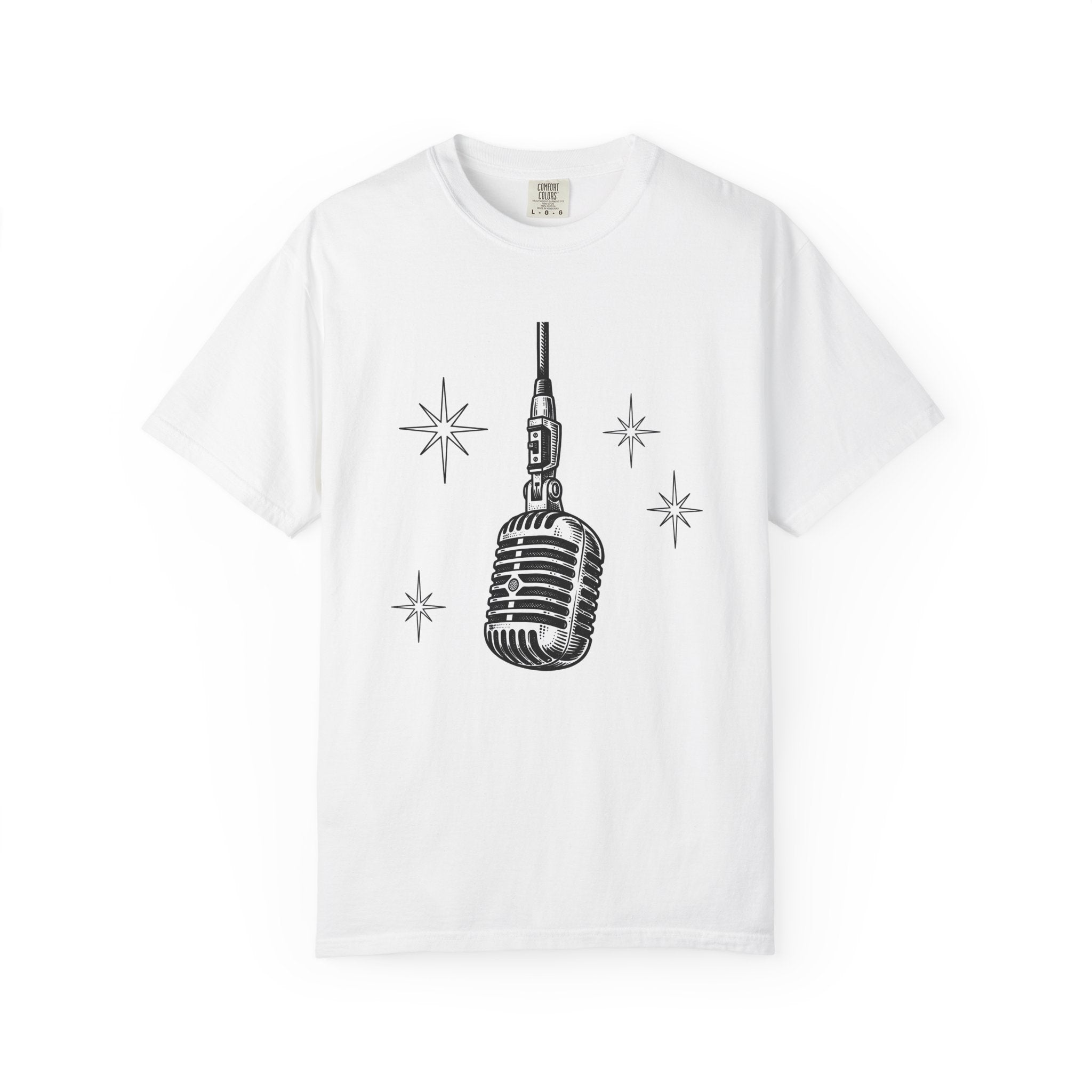 Old Microphone Shirt Music Performer Gift Women Line Art Tee Microphone T-Shirt Musician Fan Vintage Drawing Illustrative Twinkles Tshirt