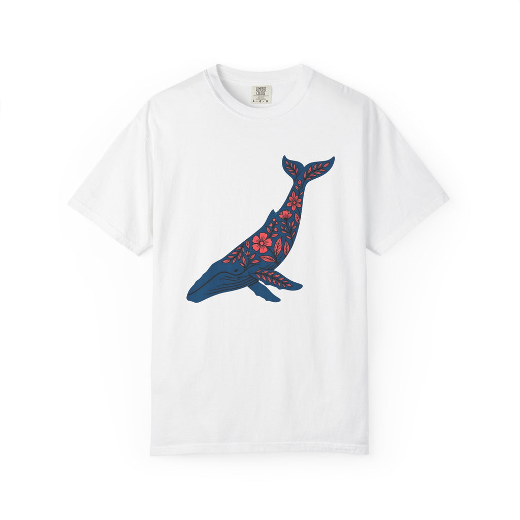 Whale Blossom Shirt Animals Aquatic Gift Women Rustic Tee Whale Flower T-Shirt Wildlife Fan Marine Graphic Tshirt Sleek Plant Tshirt