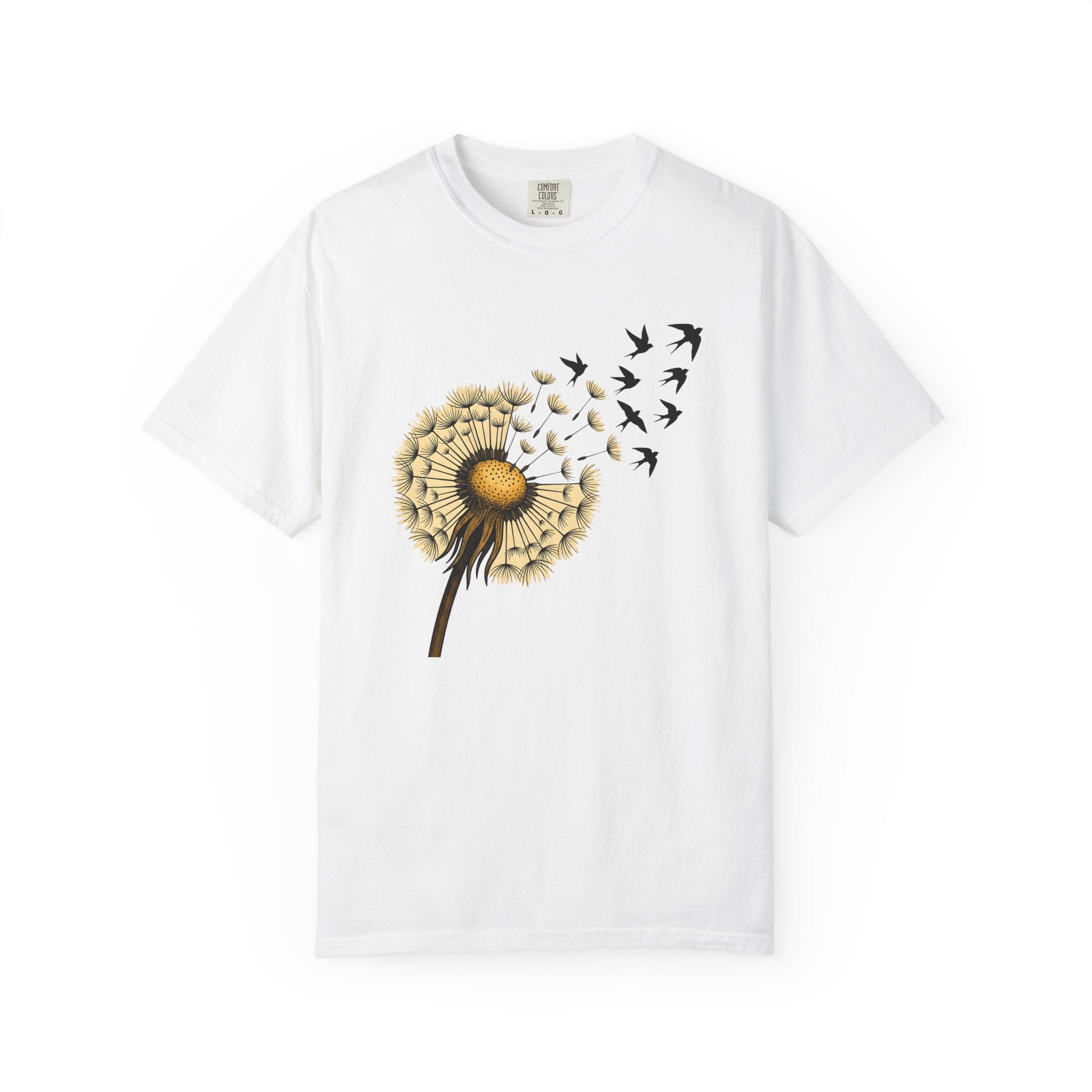 Dandelion Birds Shirt Animals & Flowers Nature Gift Women Botanical Tee Wildflower T-Shirt Wildlife Fan Floral Tshirt Environmental Graphic