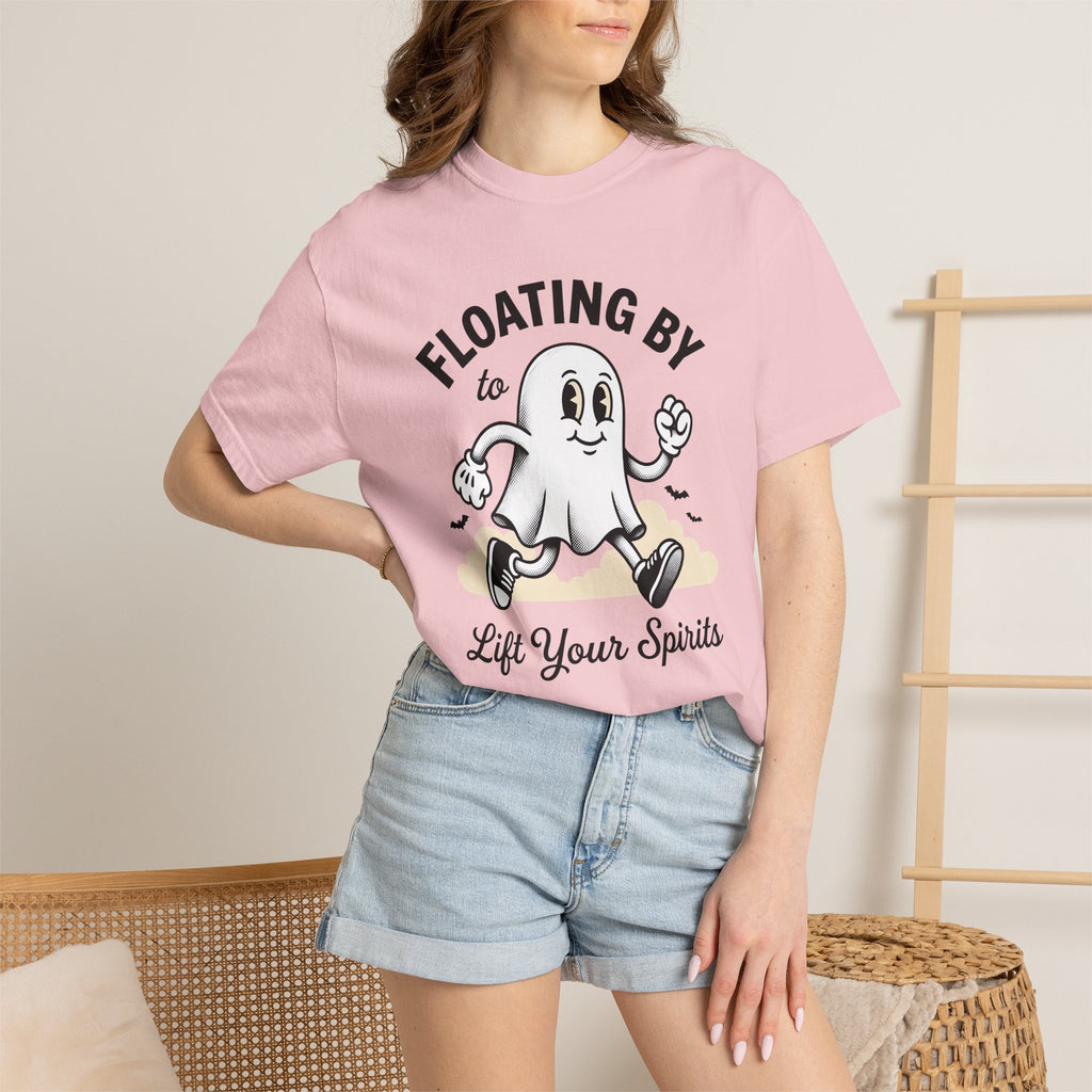 Joyful Ghost Shirt Halloween Eerie Gift Women Illustration Tee Specter T-Shirt Horror Fan Spooky Tshirt Creepy Graphic Old School Night Bats