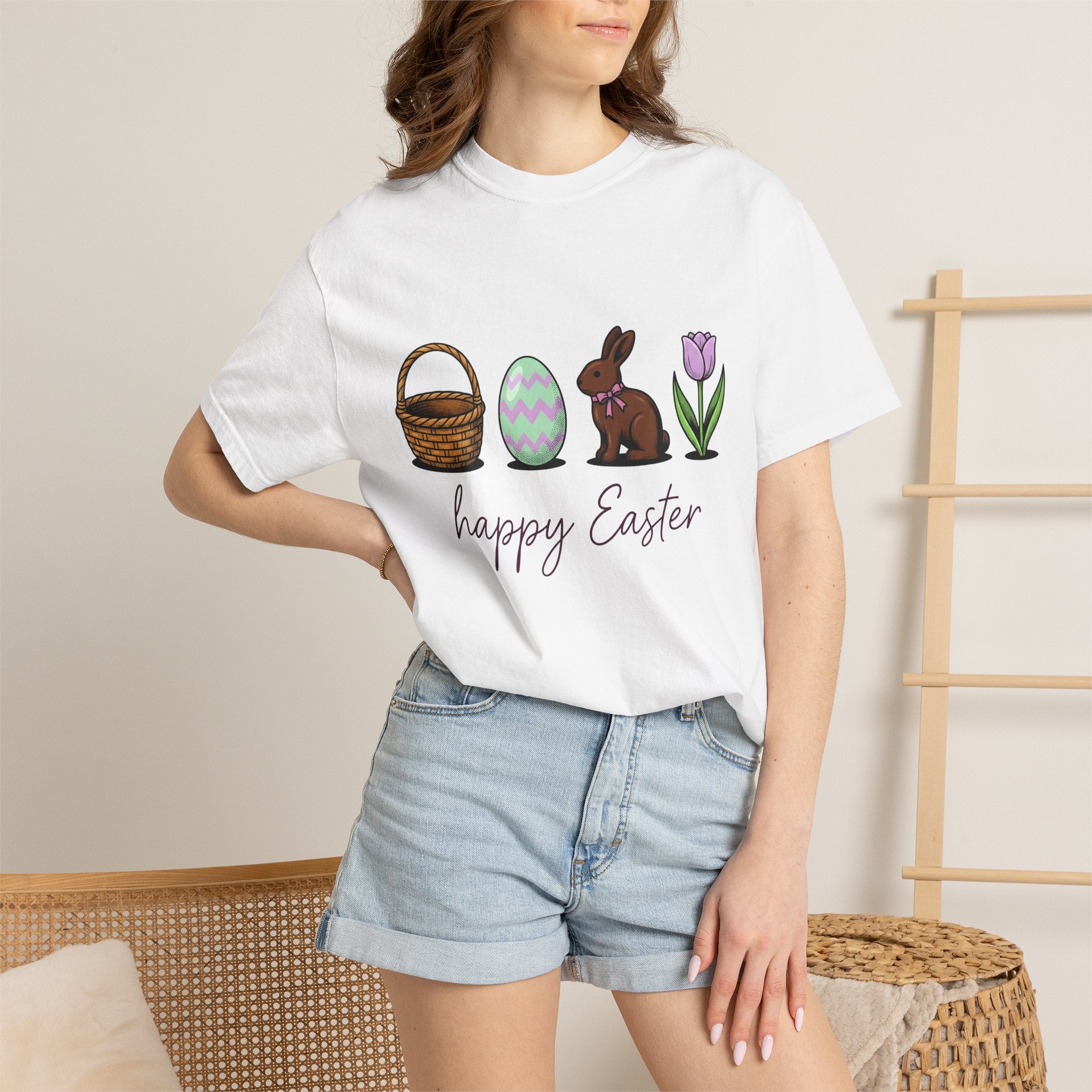 Easter Bunny Shirt Easter Spring Gift Women Cartoon Tee Bunny T-Shirt Easter Fan Toon Tshirt Floral Graphic Hand Drawn Easter Egg Tshirt