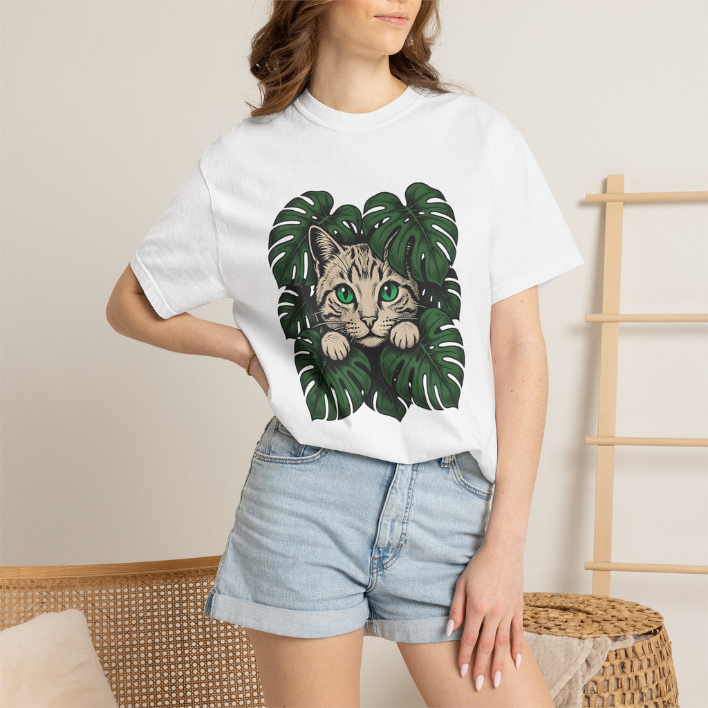 Tabby Cat Shirt Cat Nature Gift Women Botanical Tee Kitten T-Shirt Cat Fan Feline Tshirt Environmental Graphic Vintage Monstera Leaves