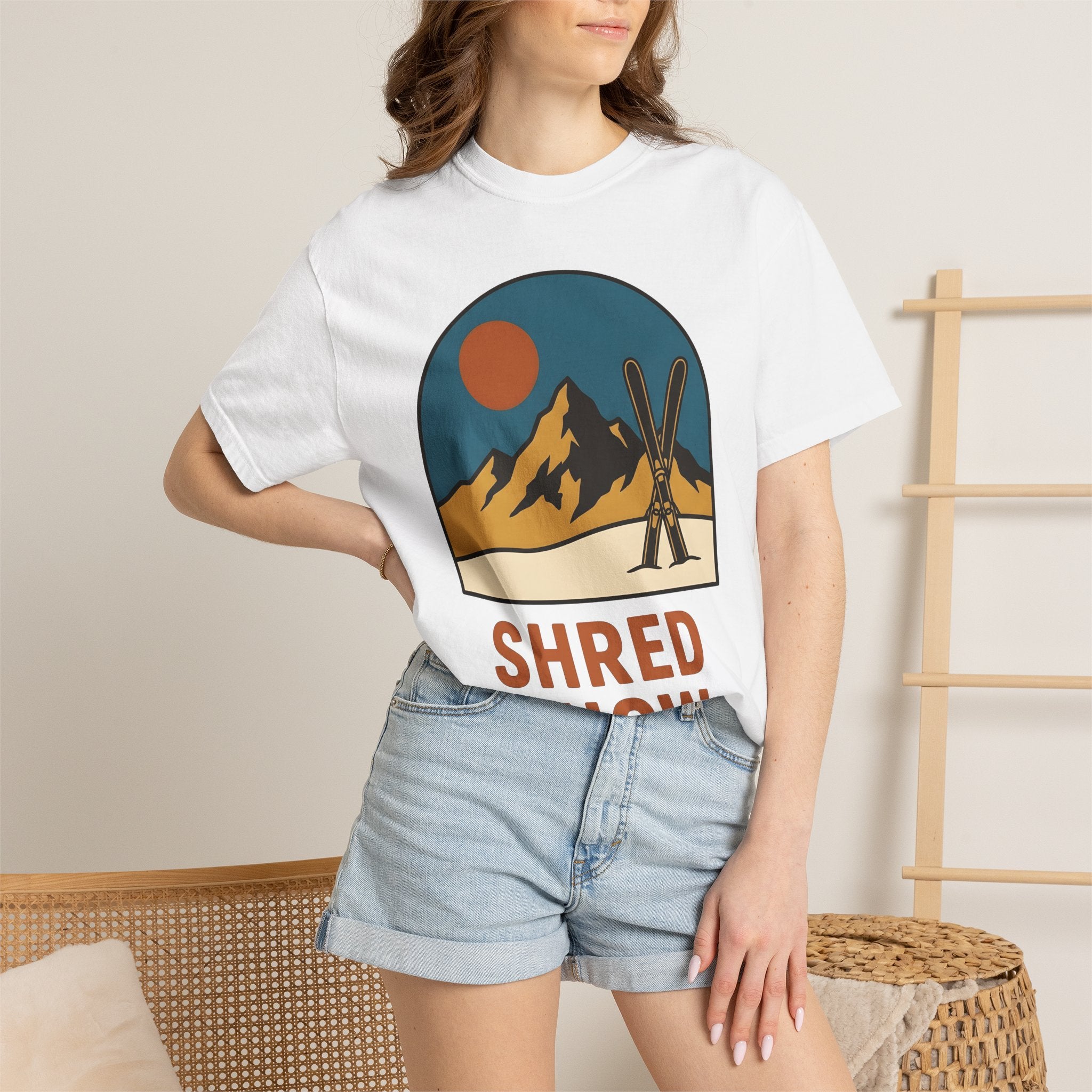 Alpine Skis Shirt Skiing Exploration Gift Women Hand Drawn Tee Skis T-Shirt Skier Fan Illustrated Tshirt Adventure Graphic Sketch Sunshine